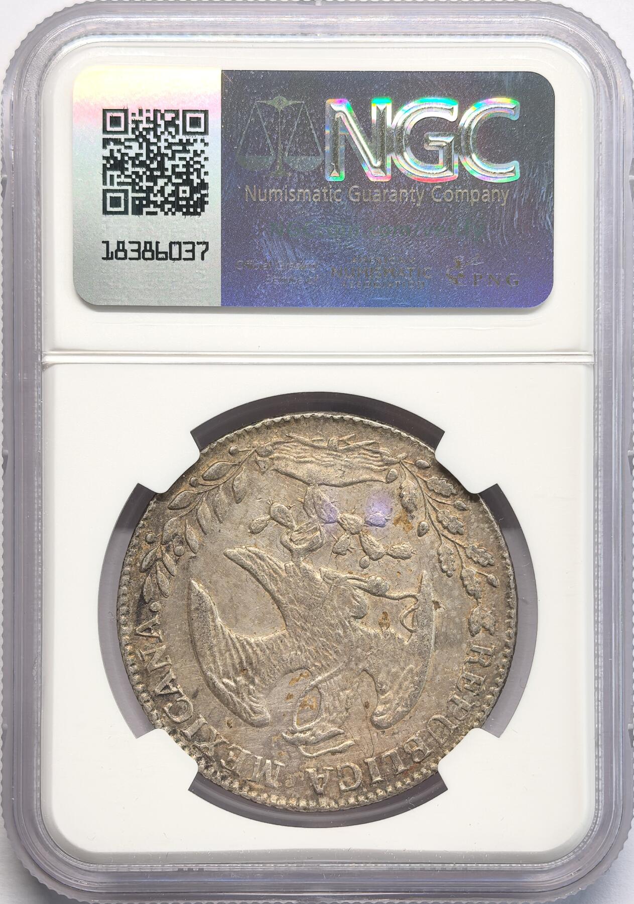 凡希社世界钱币微拍第二百八十二期 1863/53GO墨西哥花边鹰洋NGC-AUD，骑字版。