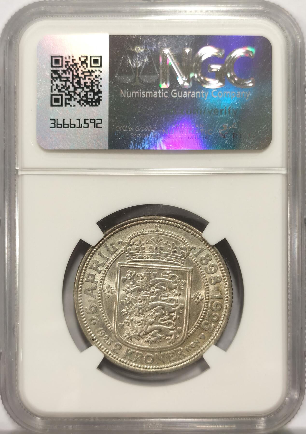 博洋堂“长夏未央”8月精品专场暨第089期（全场包邮） NGC MS65 丹麦1923年克里斯坦十世银婚纪念2克朗银币 发行量仅20.万枚 更高分仅8枚 HA同分曾拍出105-188美元