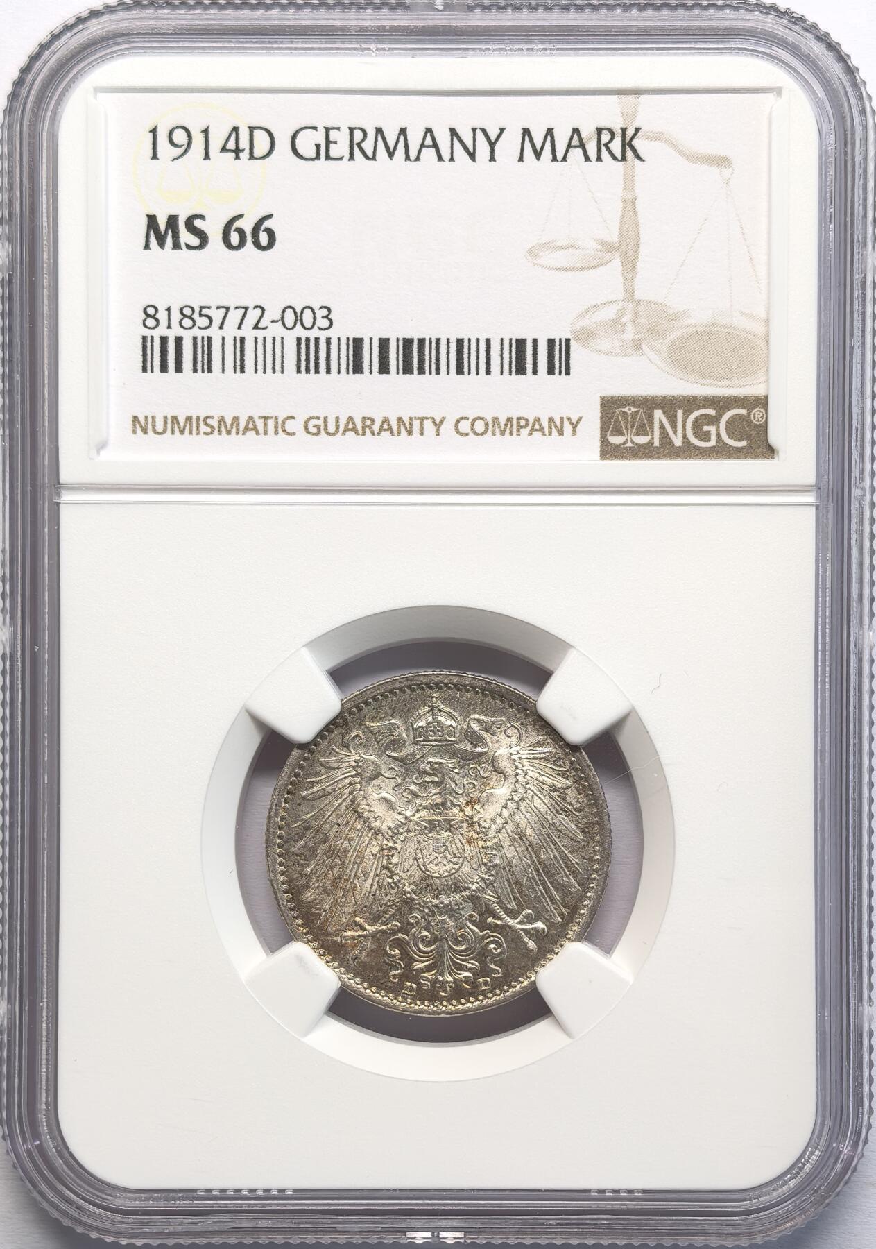 凡希社世界钱币微拍第二百八十二期 1914D德国银马克NGC-MS66