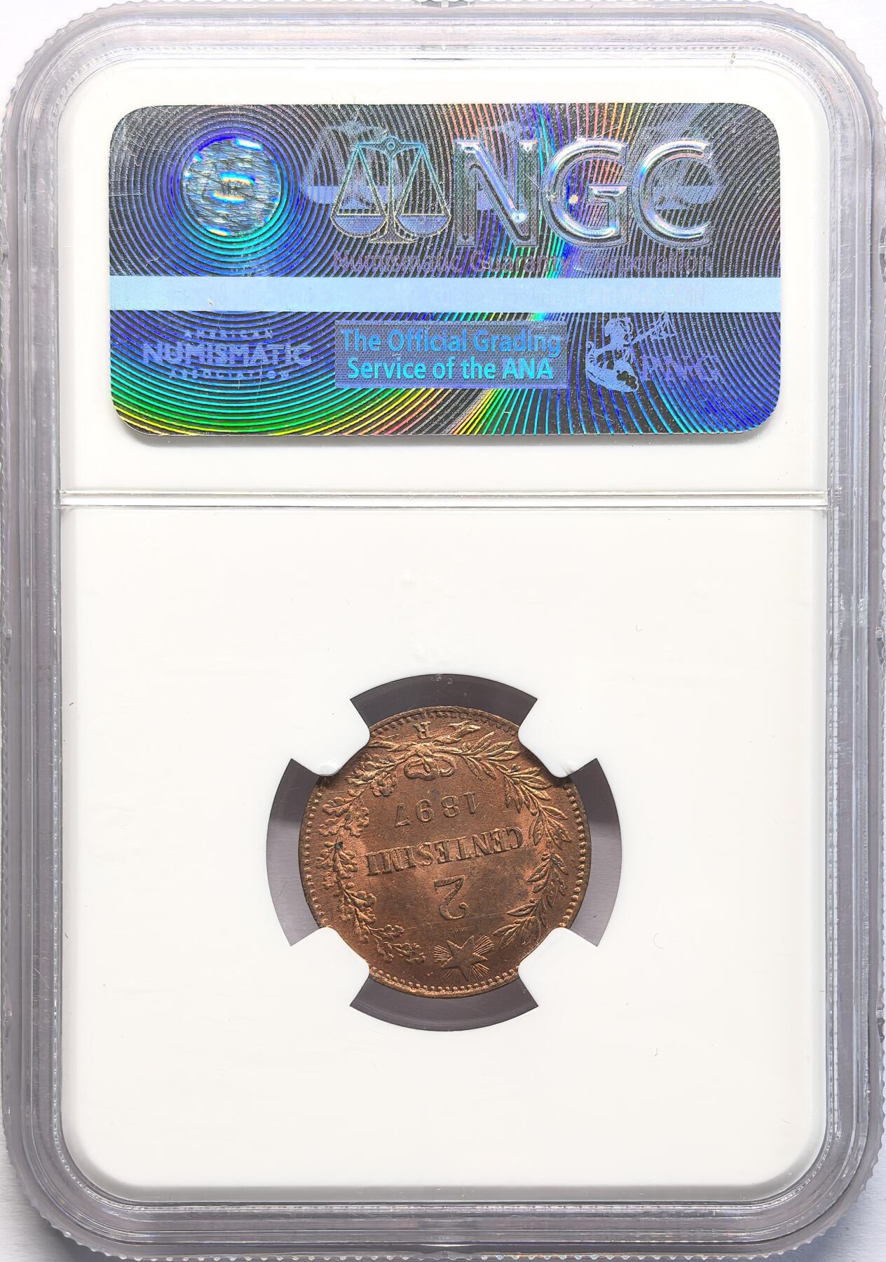 凡希社世界钱币微拍第二百八十二期 1897R意大利翁贝托2分铜币NGC-MS65