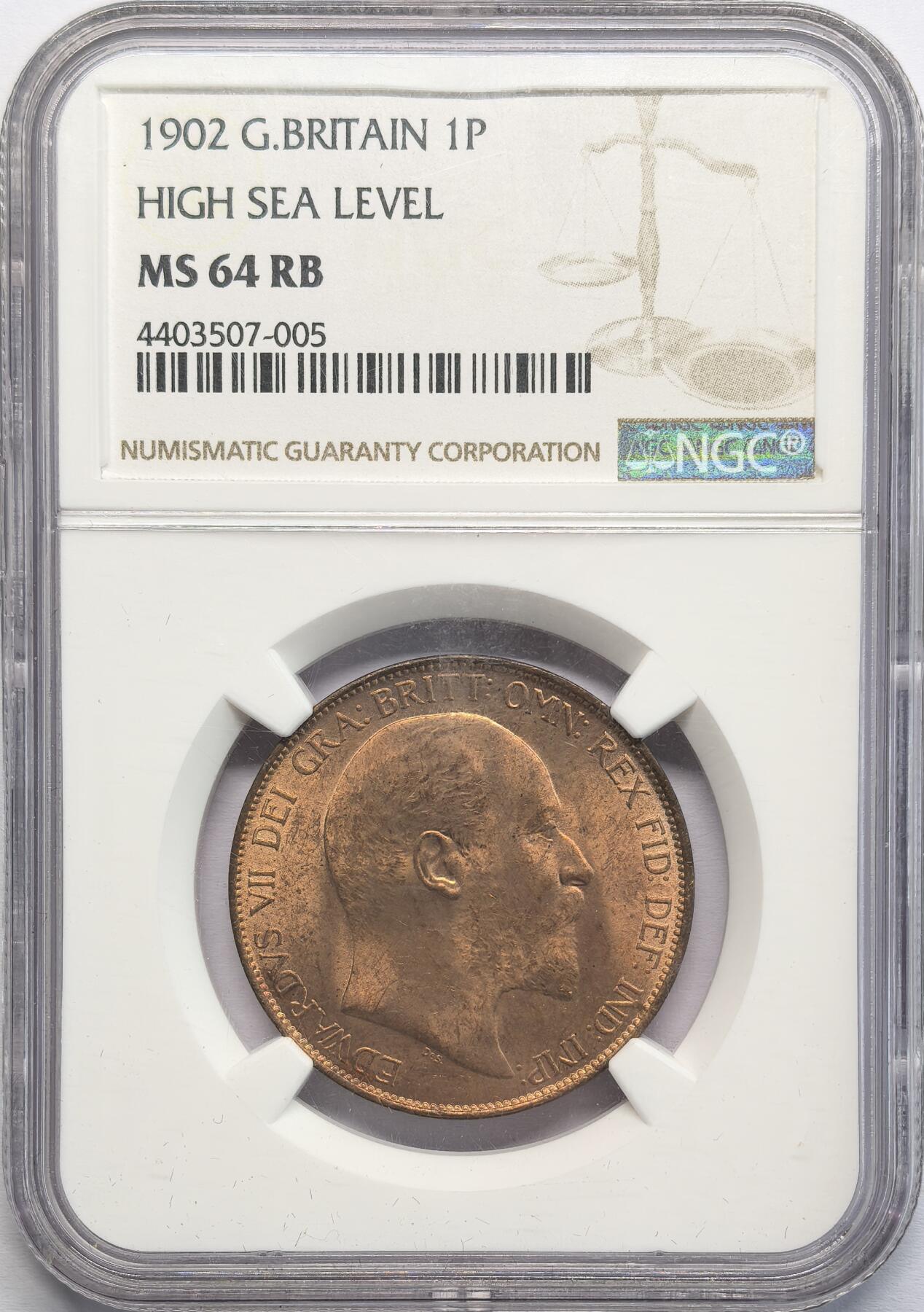 凡希社世界钱币微拍第二百八十二期 1902英国爱七便士铜币NGC-MS64，高海面版。
