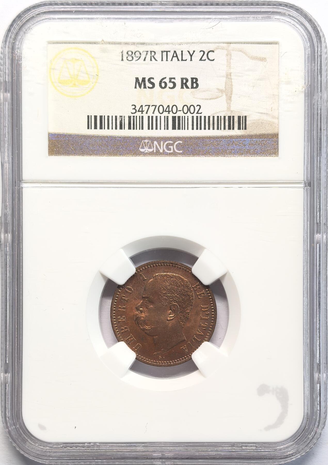 凡希社世界钱币微拍第二百八十二期 1897R意大利翁贝托2分铜币NGC-MS65