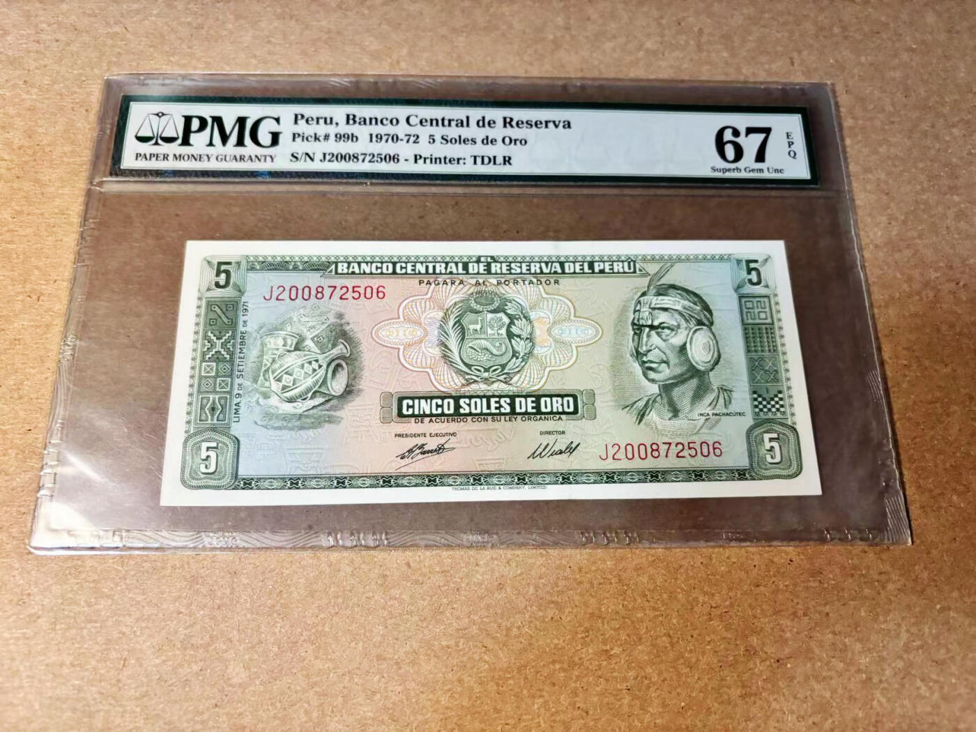 【Blue Auction】✨世界纸币精拍第533期【精】 秘鲁 1970-72年5索尔 PMG67EPQ 高分