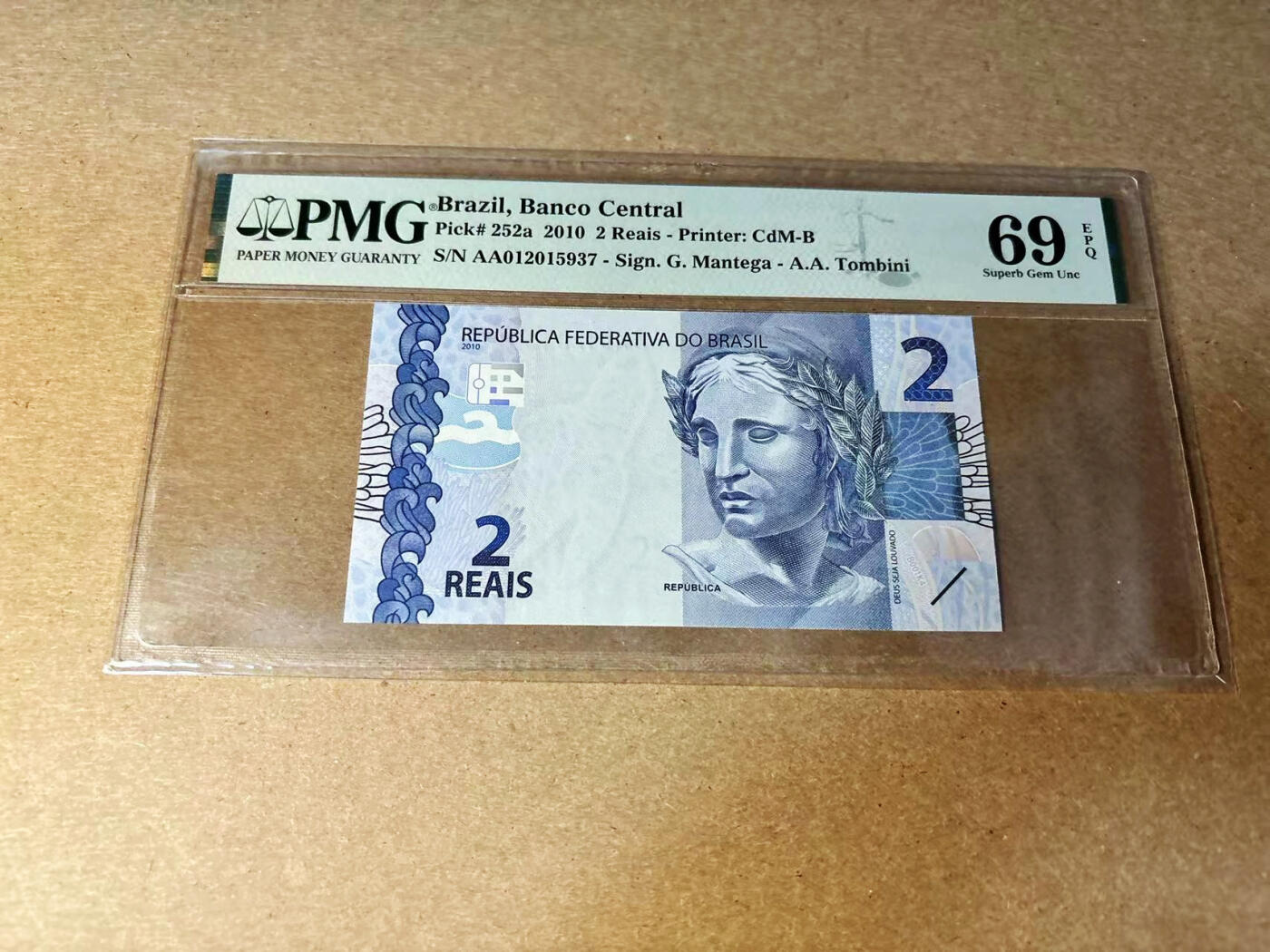【Blue Auction】✨世界纸币精拍第533期【精】 【AA】巴西 2010年2瑞斯 PMG69EPQ 近满分