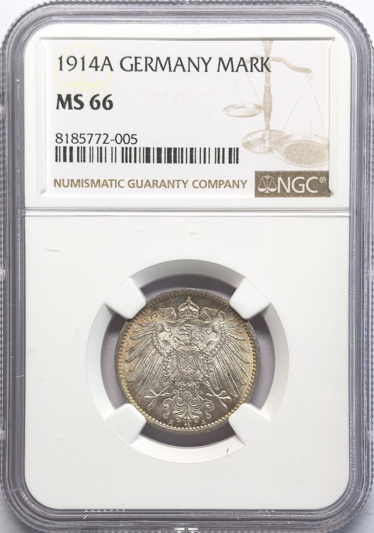 凡希社世界钱币微拍第二百八十二期 1914A德国银马克NGC-MS66