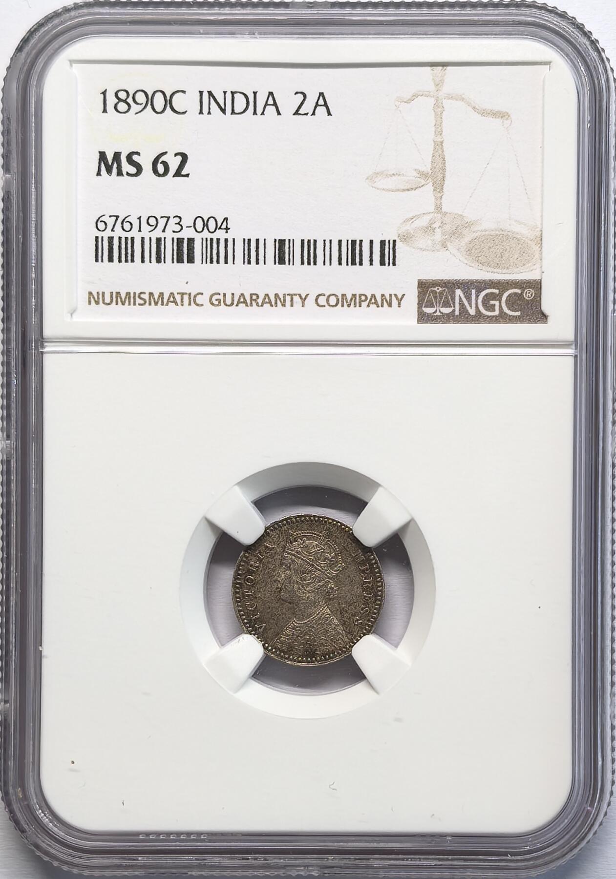 凡希社世界钱币微拍第二百八十二期 1890C英属印度小维2安那银币NGC-MS62