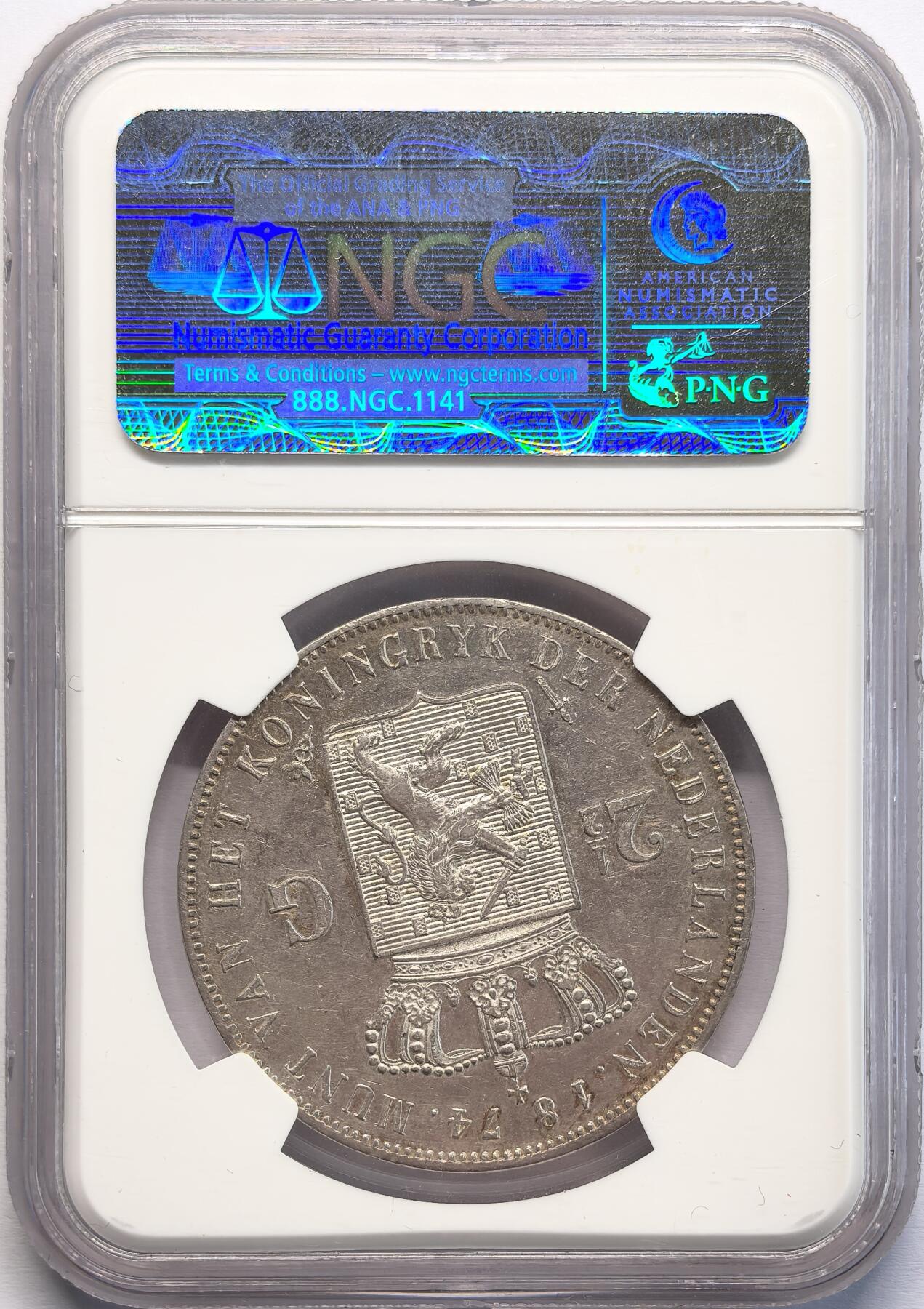 凡希社世界钱币微拍第二百八十二期 1874荷兰威廉三世2.5盾大银NGC-AU58