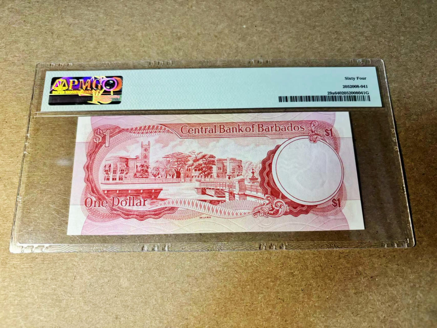 【Blue Auction】✨世界纸币精拍第533期【精】 【A1首发冠521小号】巴巴多斯 1973年1元 PMG64