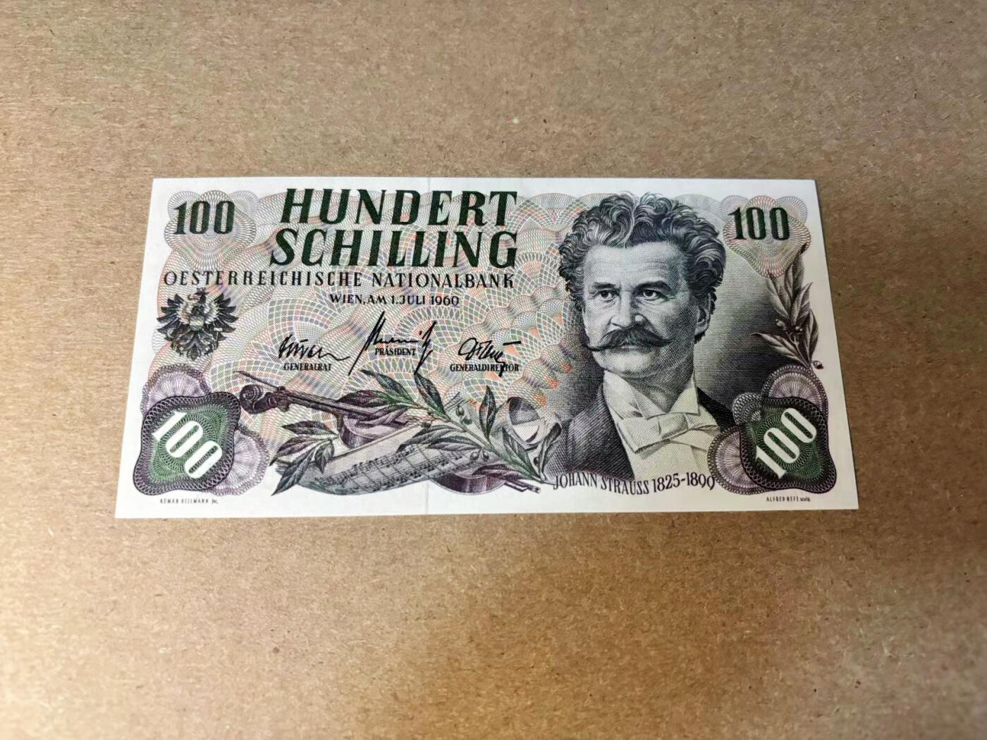 【Blue Auction】✨世界纸币精拍第533期【精】 奥地利 1960年100先令 斯特劳斯 UNC-