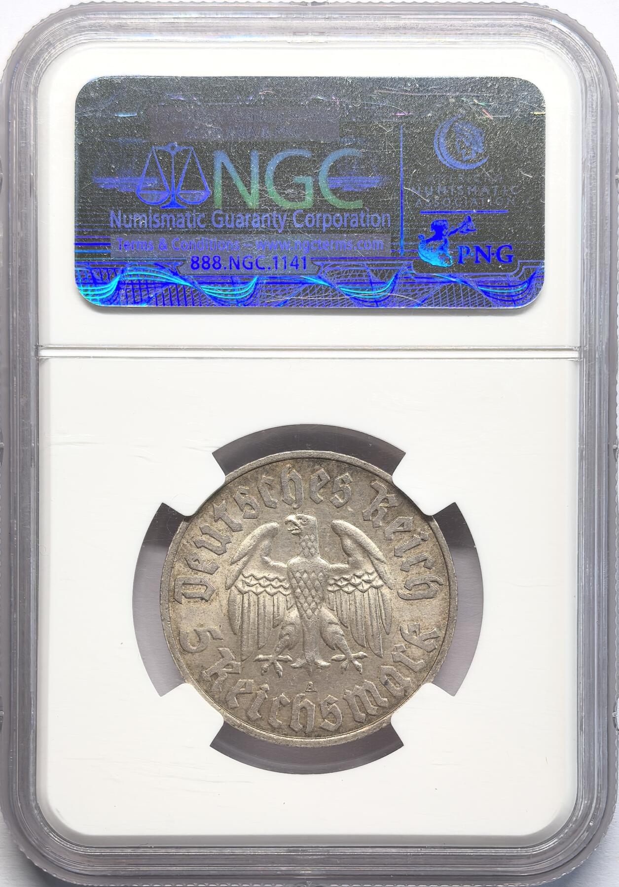 凡希社世界钱币微拍第二百八十二期 1933A德国路德5马克NGC-MS62