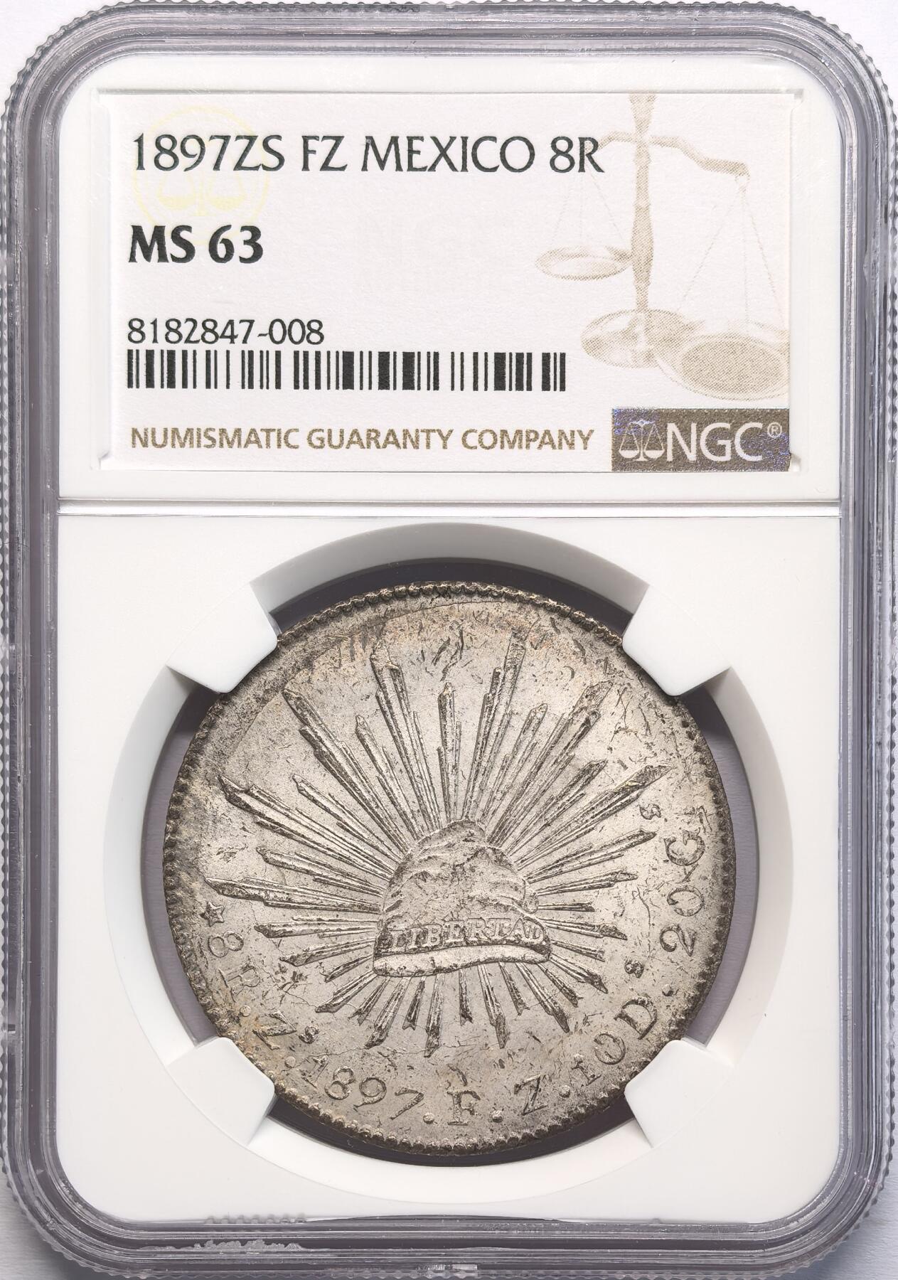 凡希社世界钱币微拍第二百八十二期 1897ZS墨西哥花边鹰洋NGC-MS63