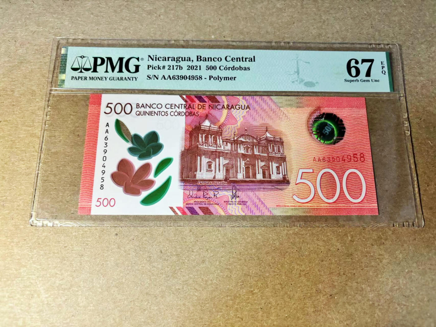 【Blue Auction】✨世界纸币精拍第533期【精】 【AA】尼加拉瓜 2021年500科多巴  PMG67EPQ 高分 