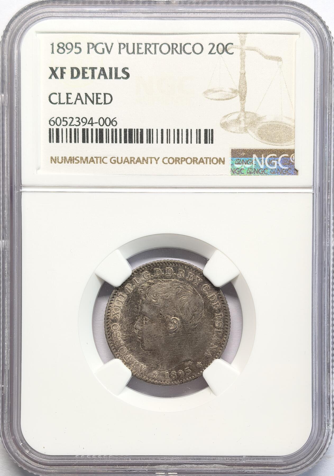 凡希社世界钱币微拍第二百八十二期 1895波多黎各20分银币NGC-XFD