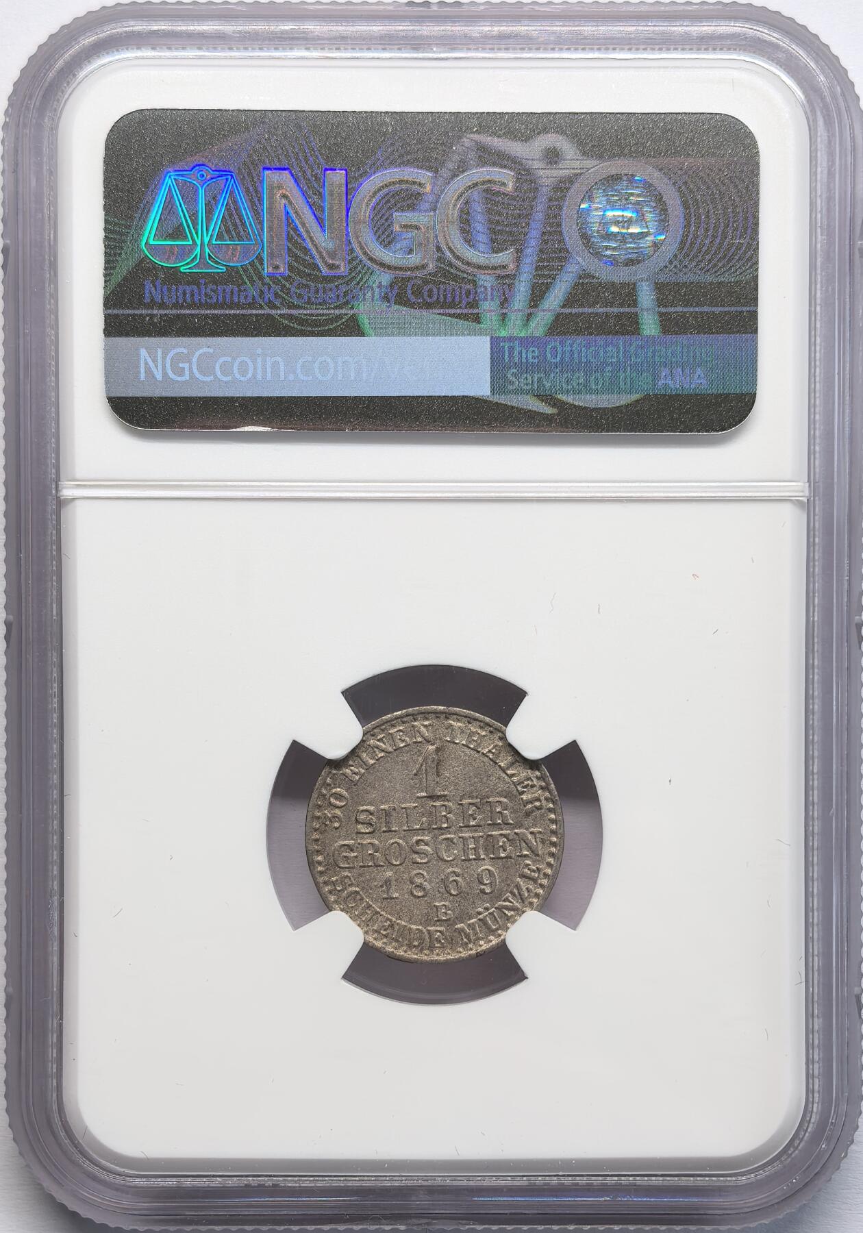 凡希社世界钱币微拍第二百八十二期 1869德国普鲁士1SG银辅币NGC-AUD