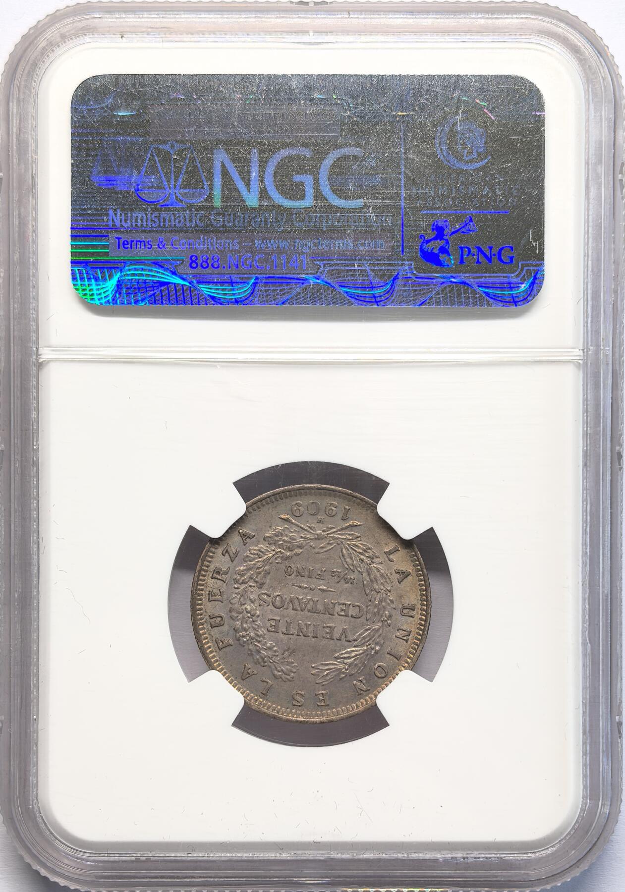 凡希社世界钱币微拍第二百八十二期 1909H玻利维亚20分银币NGC-MS63