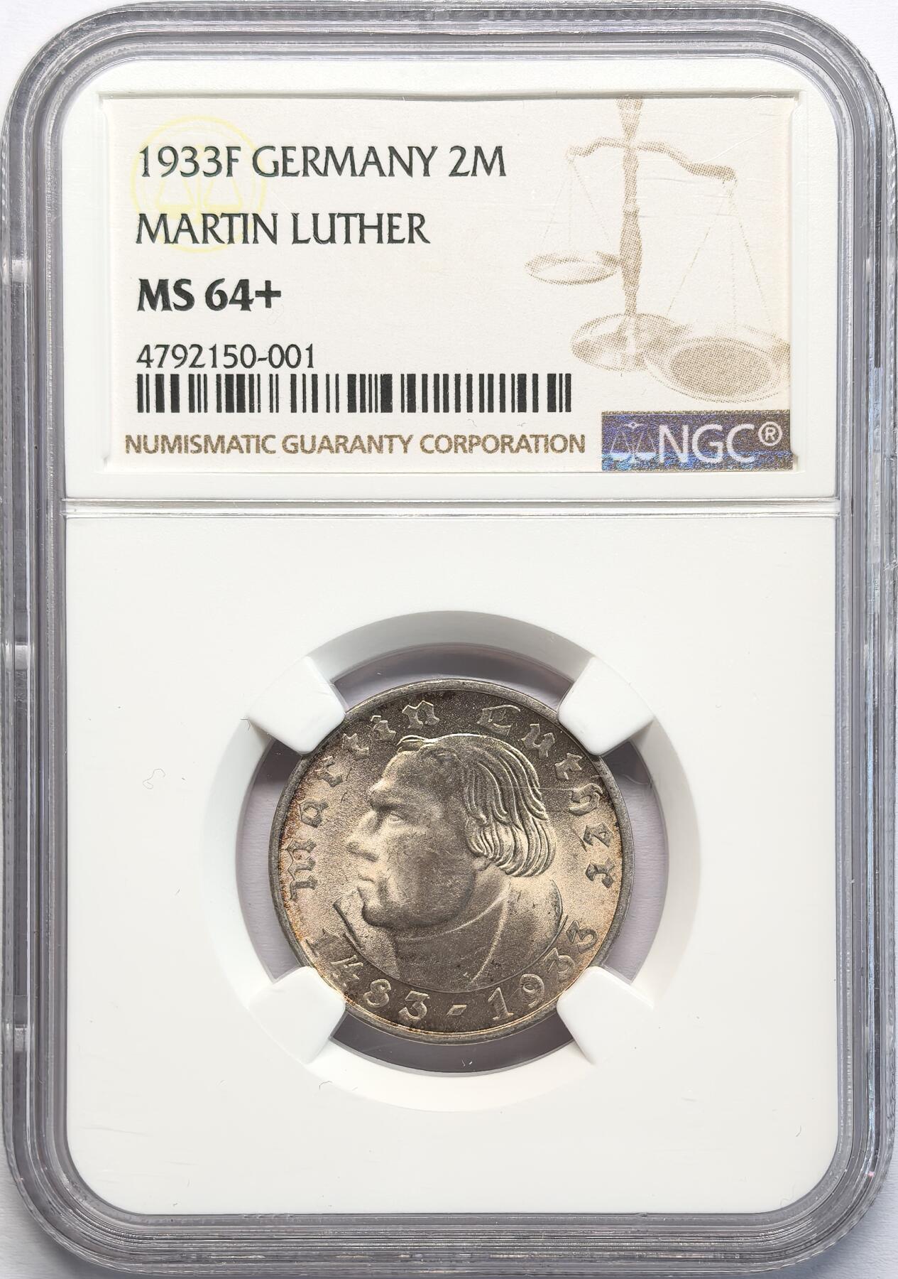 凡希社世界钱币微拍第二百八十二期 1933F德国路德2马克NGC-MS64+