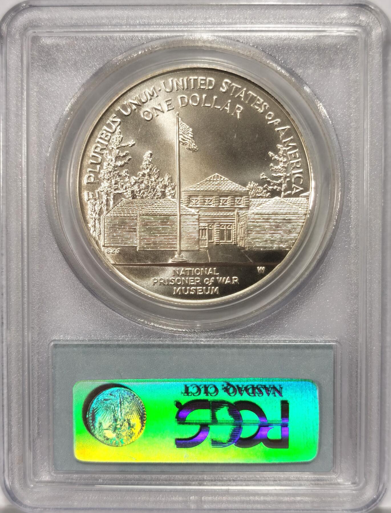 博洋堂“长夏未央”8月精品专场暨第089期（全场包邮） 美国1994年战俘博物馆1美元纪念银币PCGS-MS69，发行量54790枚。币面清爽干净又漂亮，状态极佳，PC老白盒严评无官网图