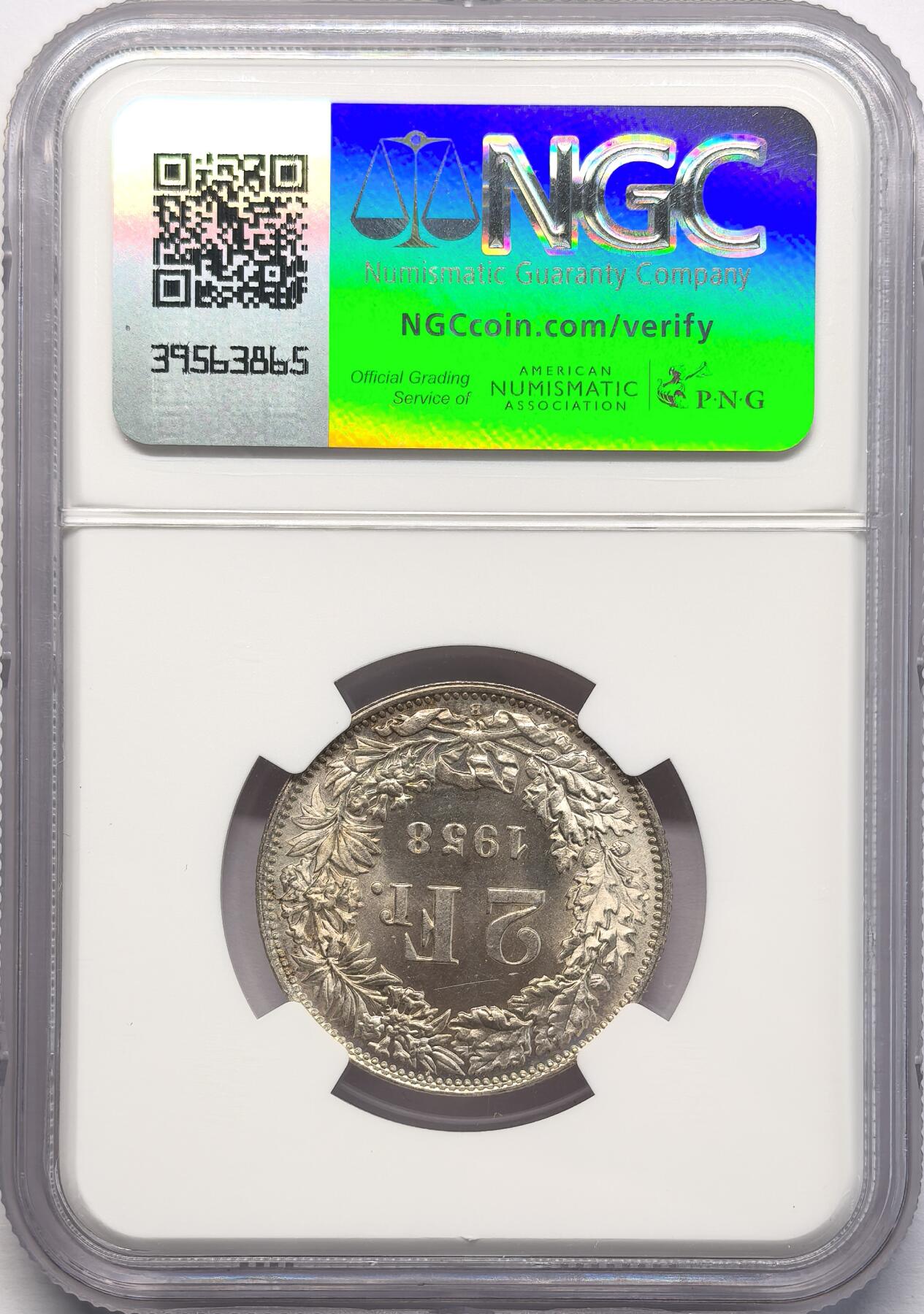 凡希社世界钱币微拍第二百八十二期 1958瑞士2法郎银币NGC-MS65