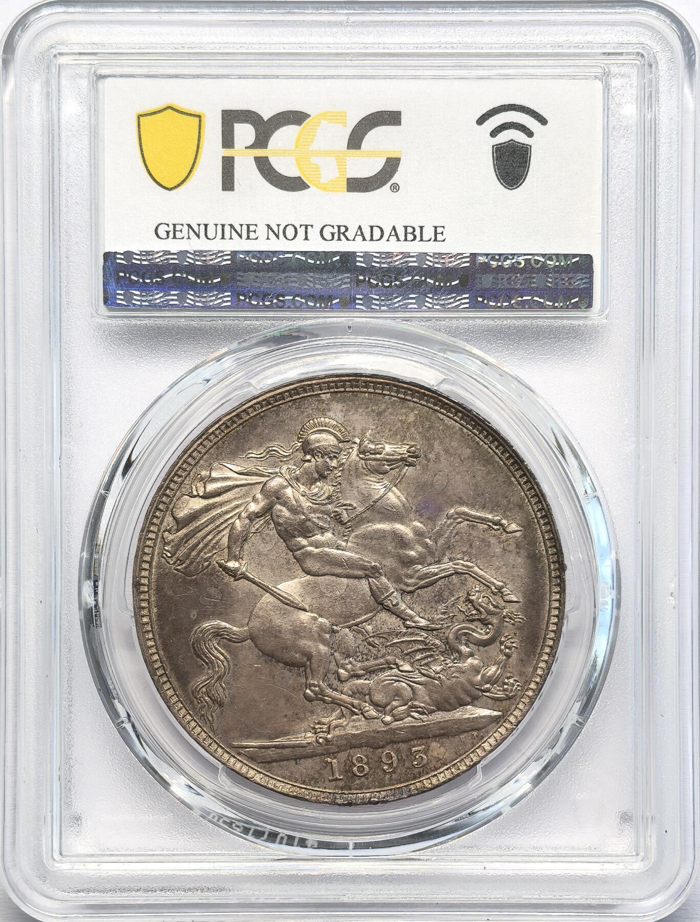 凡希社世界钱币微拍第二百八十二期 1893英国老维批纱马剑大银PCGS-AUD，香槟金包浆，底板优良，实物状态相当出色的一枚，没分可惜！