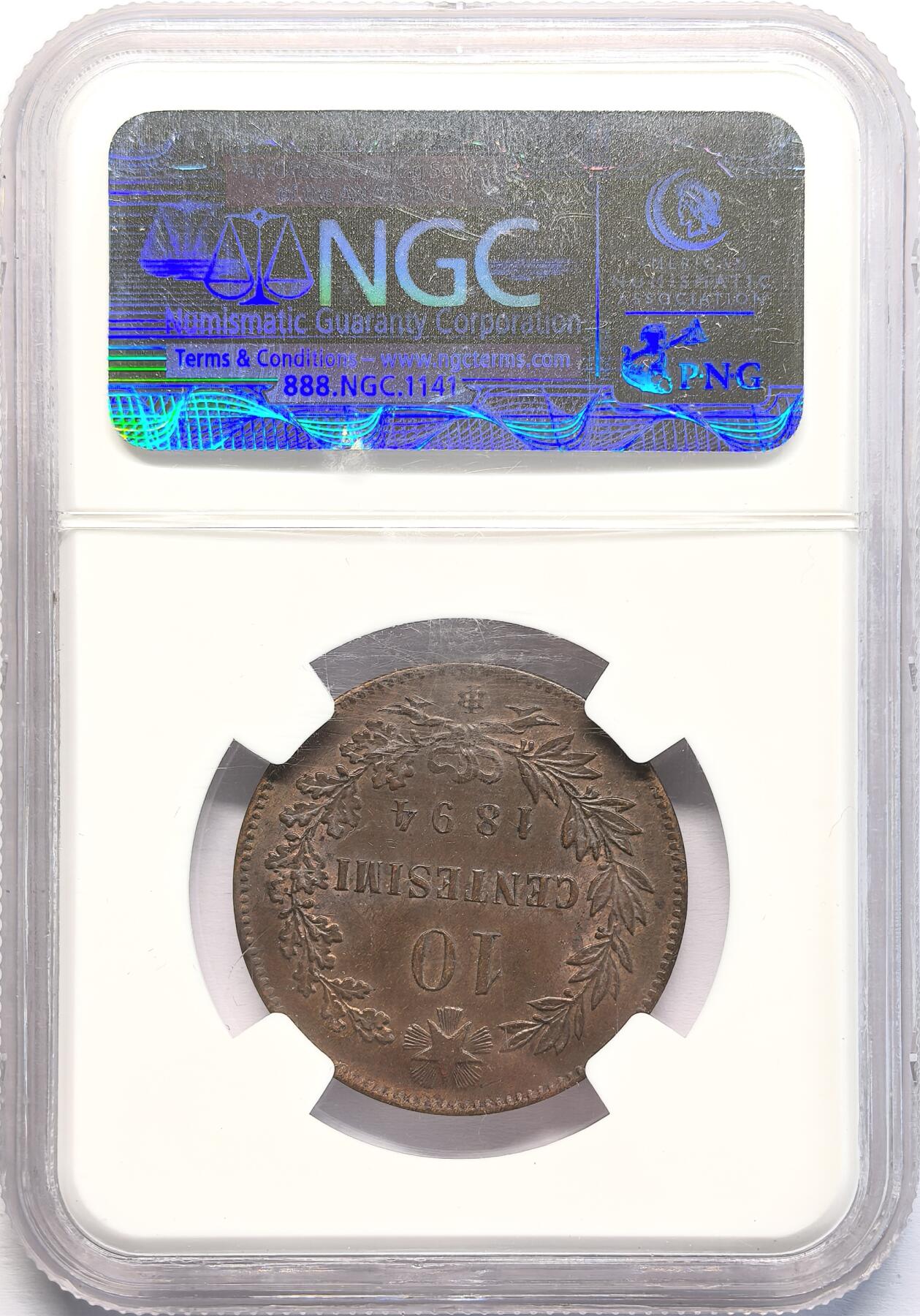 凡希社世界钱币微拍第二百八十二期 1894BI意大利翁贝托10分大铜NGC-MS64