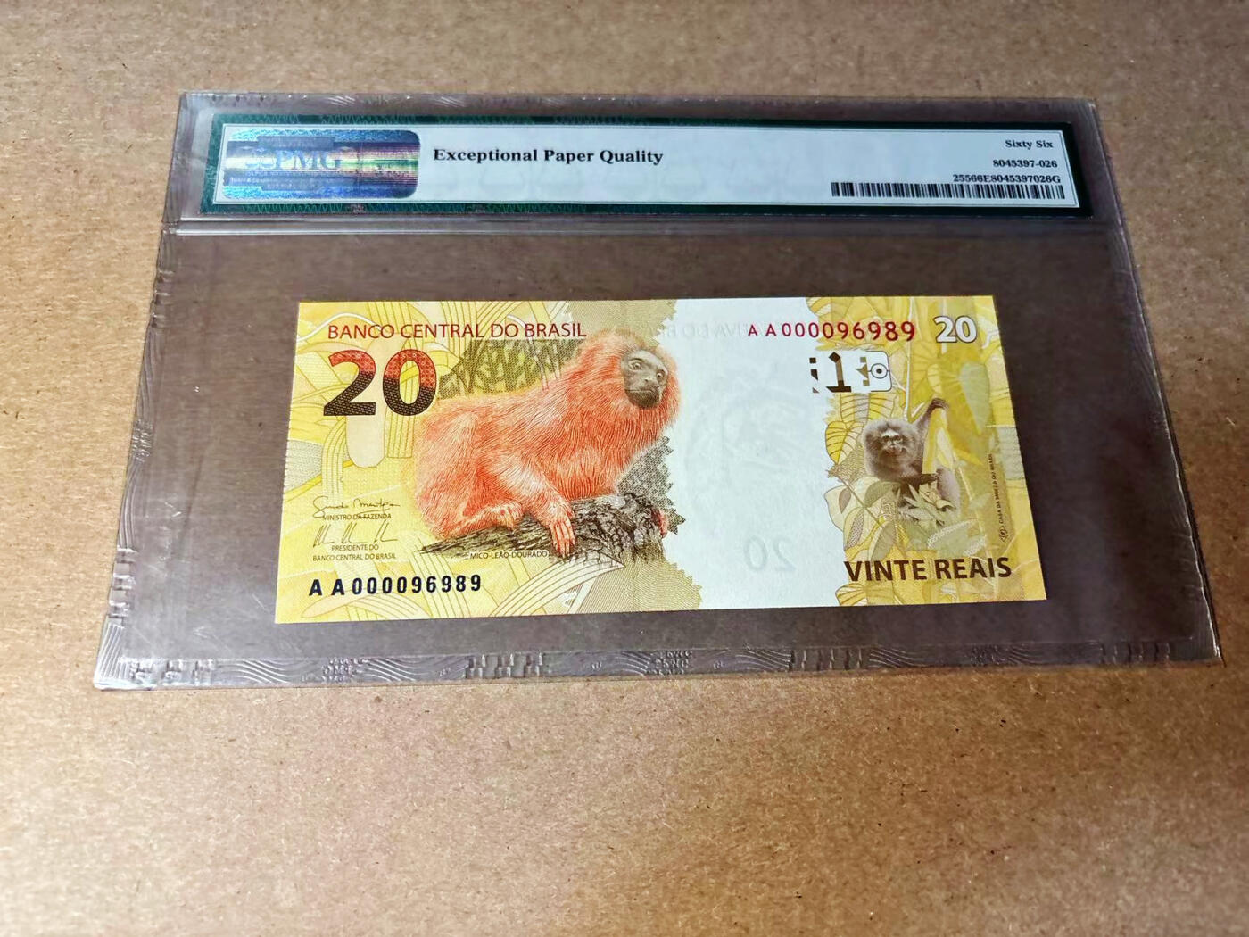 【Blue Auction】✨世界纸币精拍第533期【精】 【AA冠倒置号】巴西 2010年20瑞斯 PMG66EPQ 