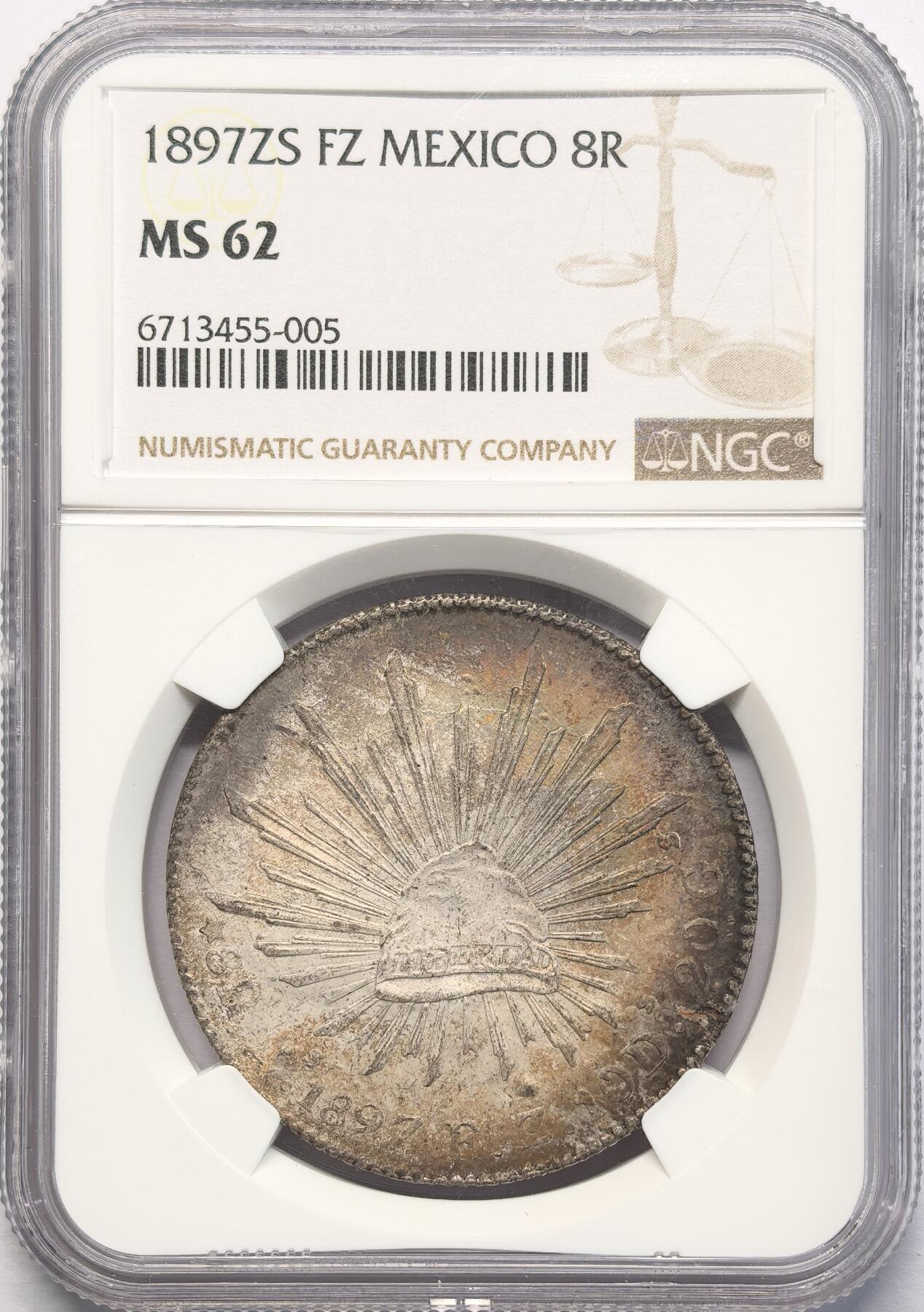 凡希社世界钱币微拍第二百八十二期 1897ZS墨西哥花边鹰洋NGC-MS62