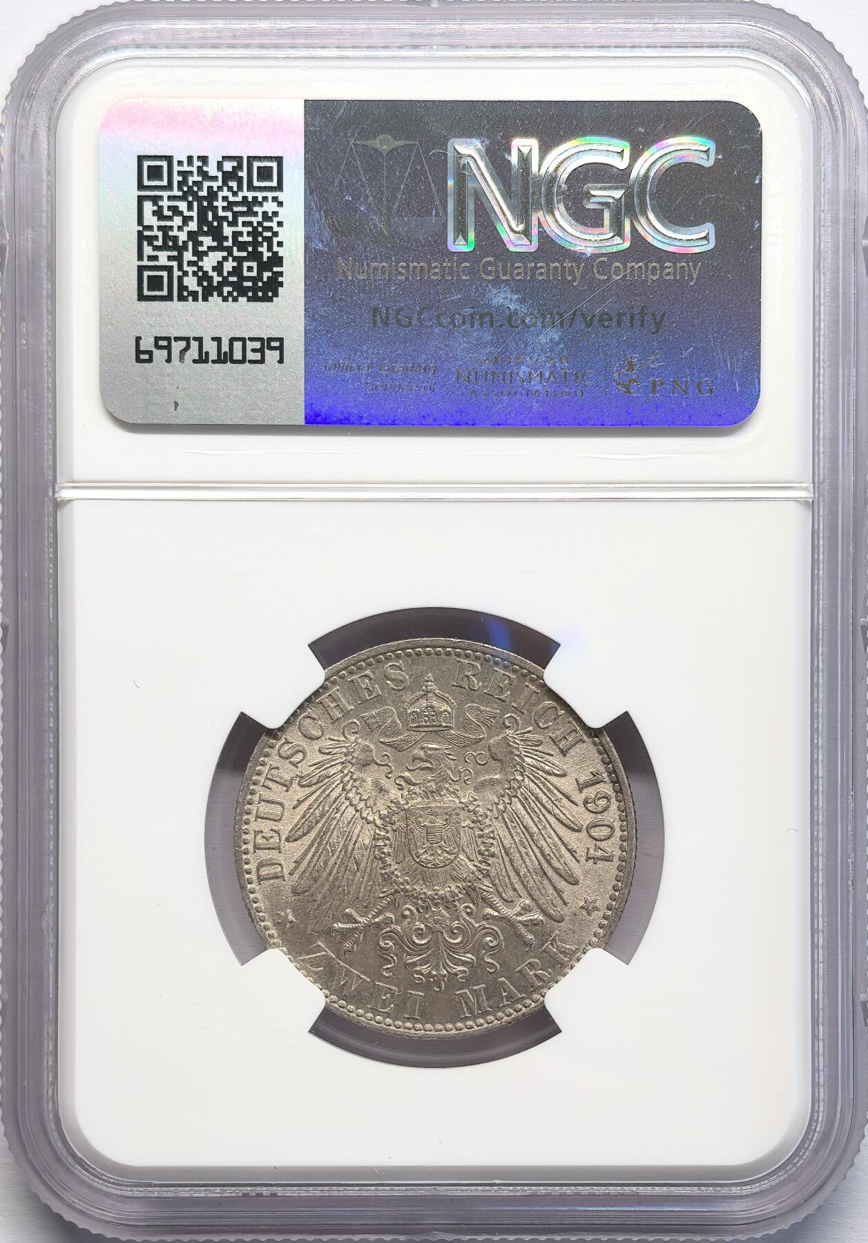 凡希社世界钱币微拍第二百八十二期 1904J德国不莱梅2马克NGC-MS64