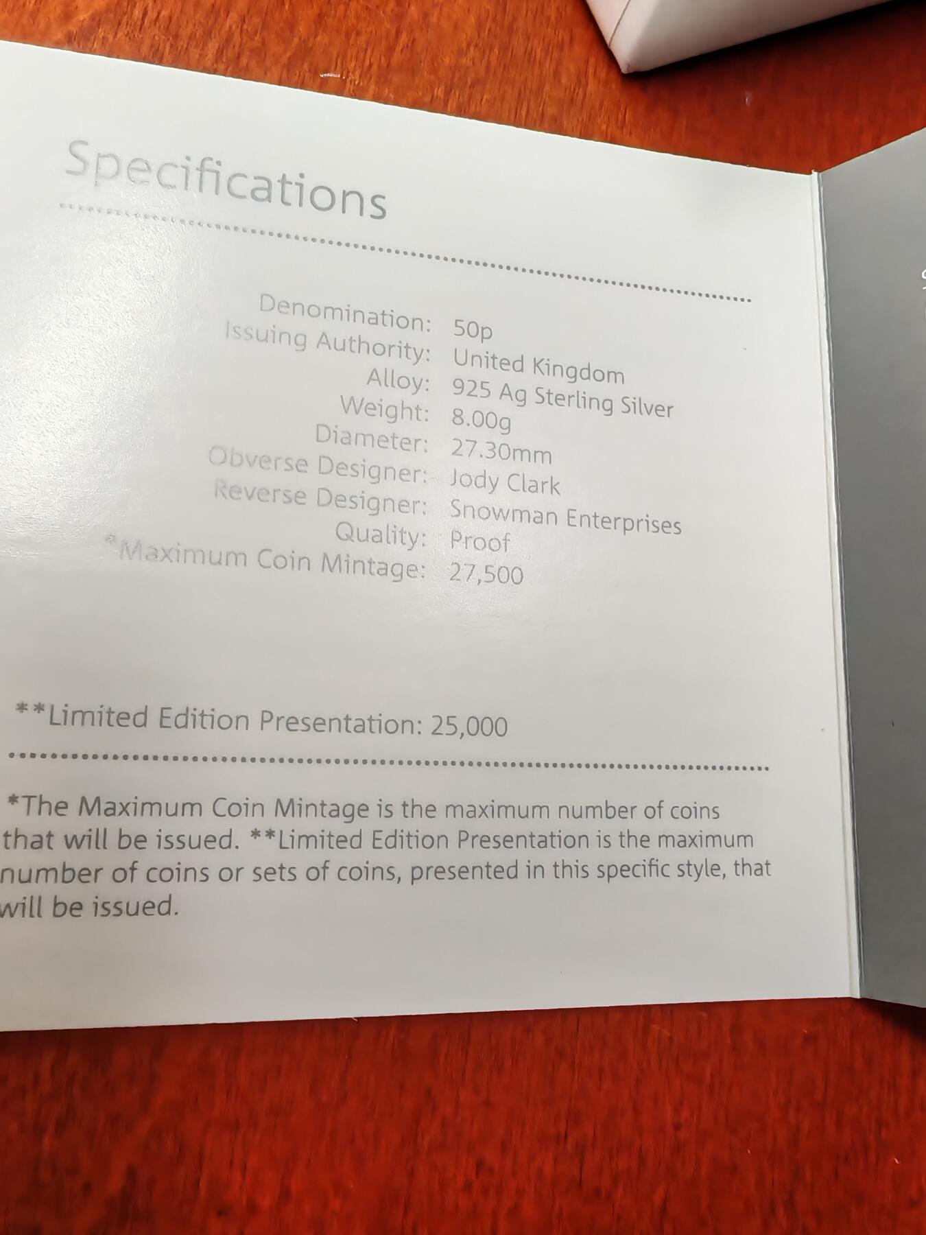 长老汇龙年精选第二十七场拍卖 2019英国大白50便士彩色七边精制银币，8克925银，2.5万枚，盒证全，市场价500