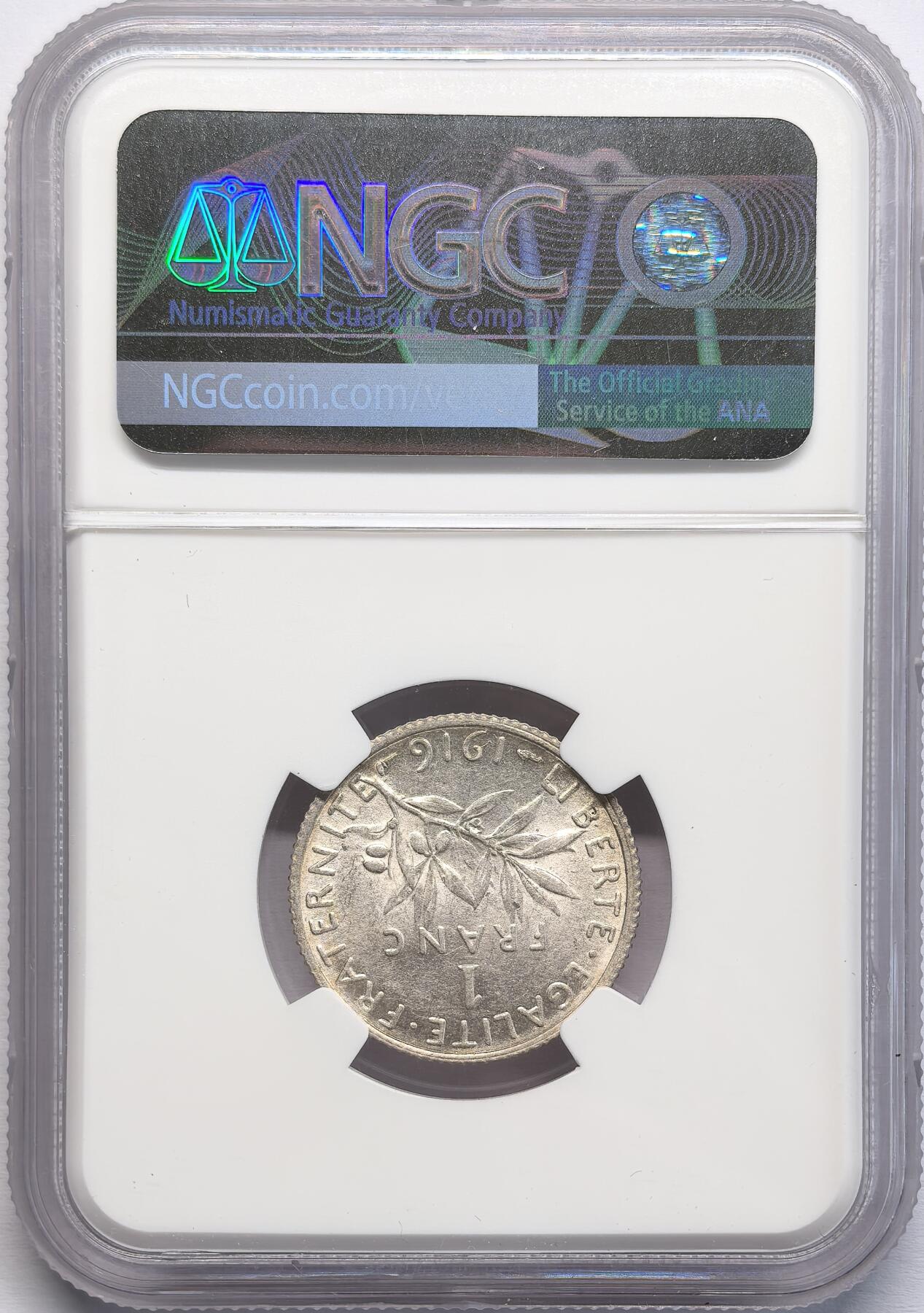 凡希社世界钱币微拍第二百八十二期 1916法国播种银法郎NGC-AU58