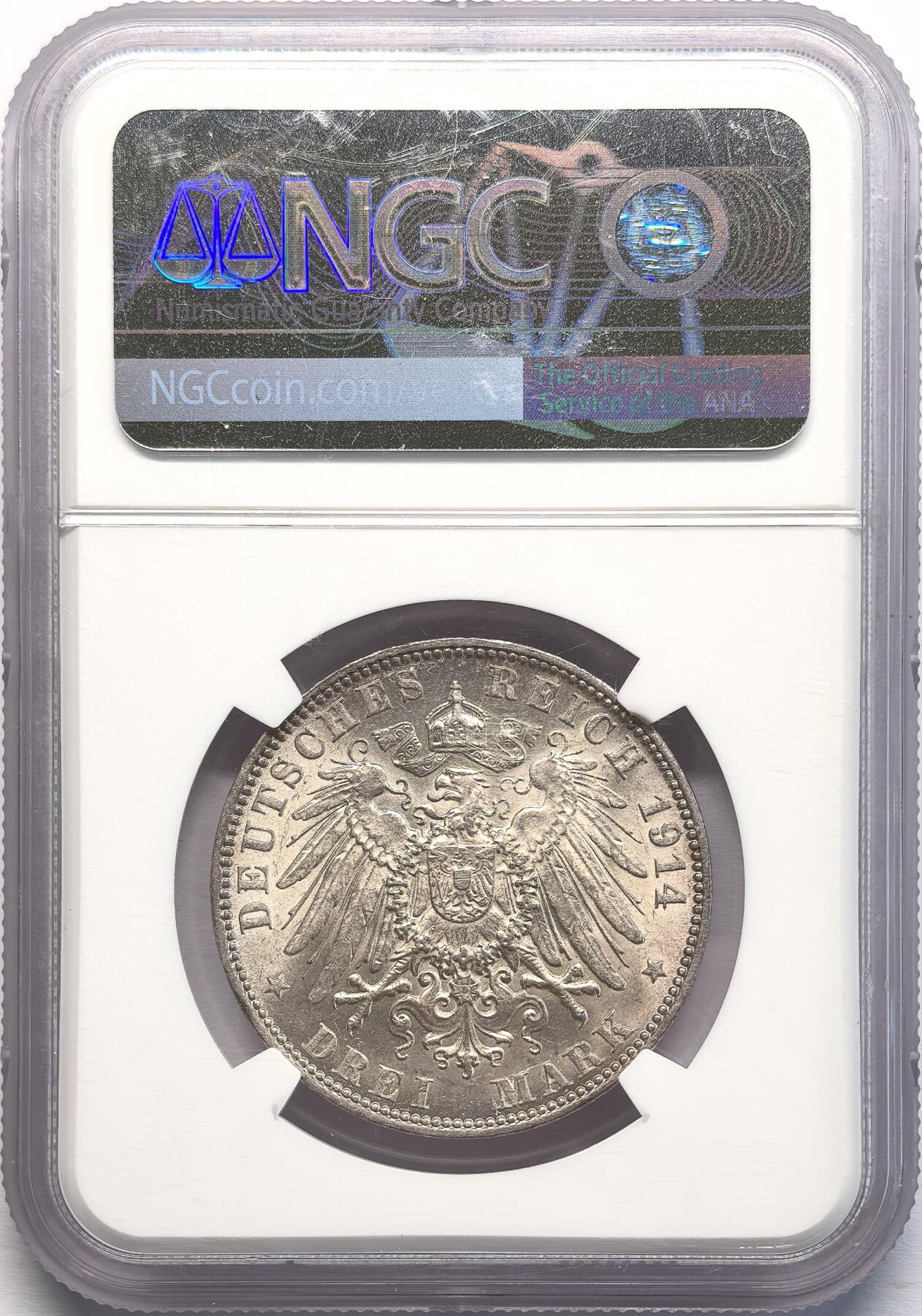 凡希社世界钱币微拍第二百八十二期 1914J德国汉堡3马克NGC-MS64