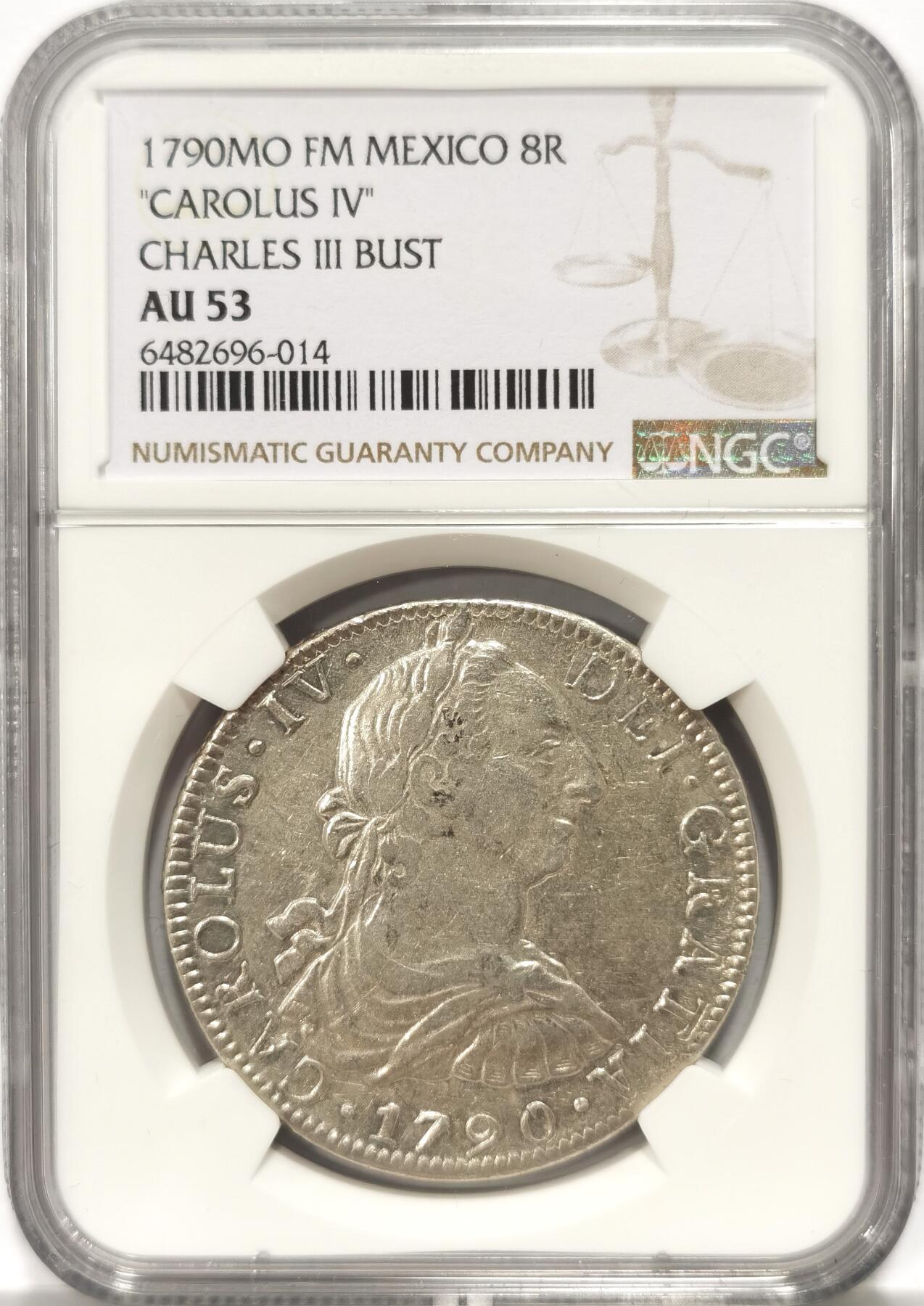 博洋堂“长夏未央”8月精品专场暨第089期（全场包邮） NGC AU53 墨西哥1790年卡三过渡版，外拍价格不断上升