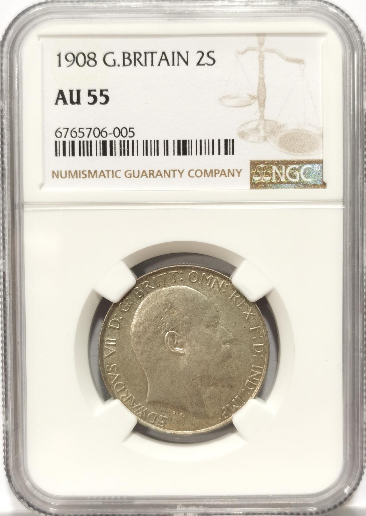 博洋堂“长夏未央”8月精品专场暨第089期（全场包邮） NGC AU55 英国1908年海神弗洛林，特年难得，低评