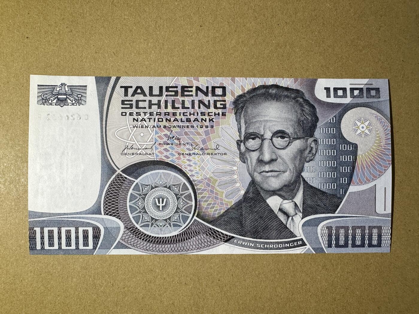 《张总收藏》164期-周日外币超精品 奥地利1000先令 UNC 1983年 薛定谔 无47