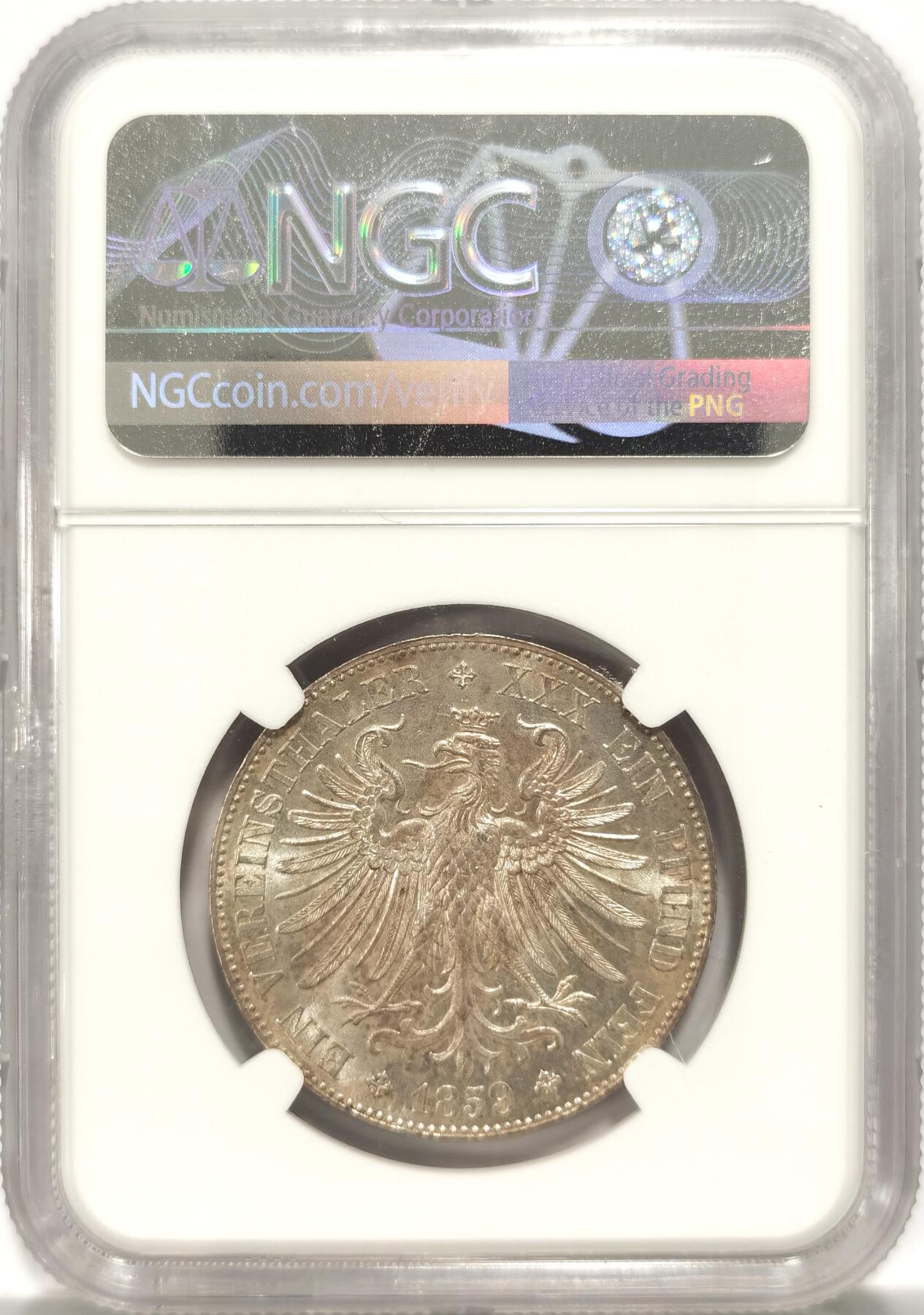 博洋堂“长夏未央”8月精品专场暨第089期（全场包邮） NGC MS63 1859年德国法兰克福少女泰勒 首发年份高分非常难得 上面只有6个64 1个65 本枚是季军分