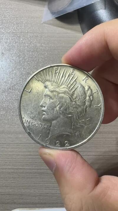 极美外币和章 原光！1922年美国自由女神和平鸽1美元银币