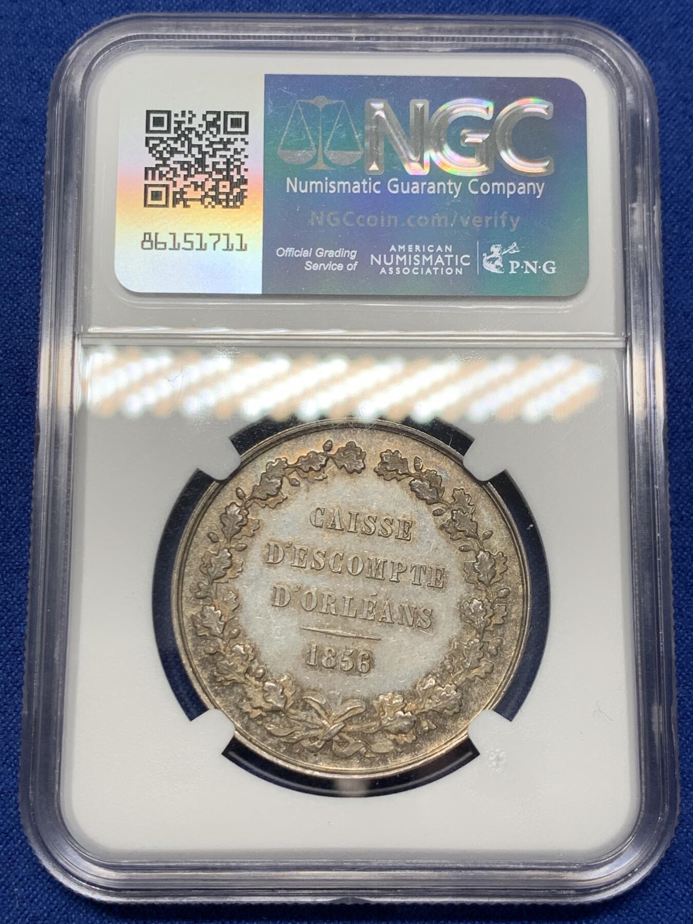 《竞宝斋》第302场- 周日，周一，周二  3场连拍 （全场包邮） NGC MS64 法国奥尔良储蓄银行银质代币