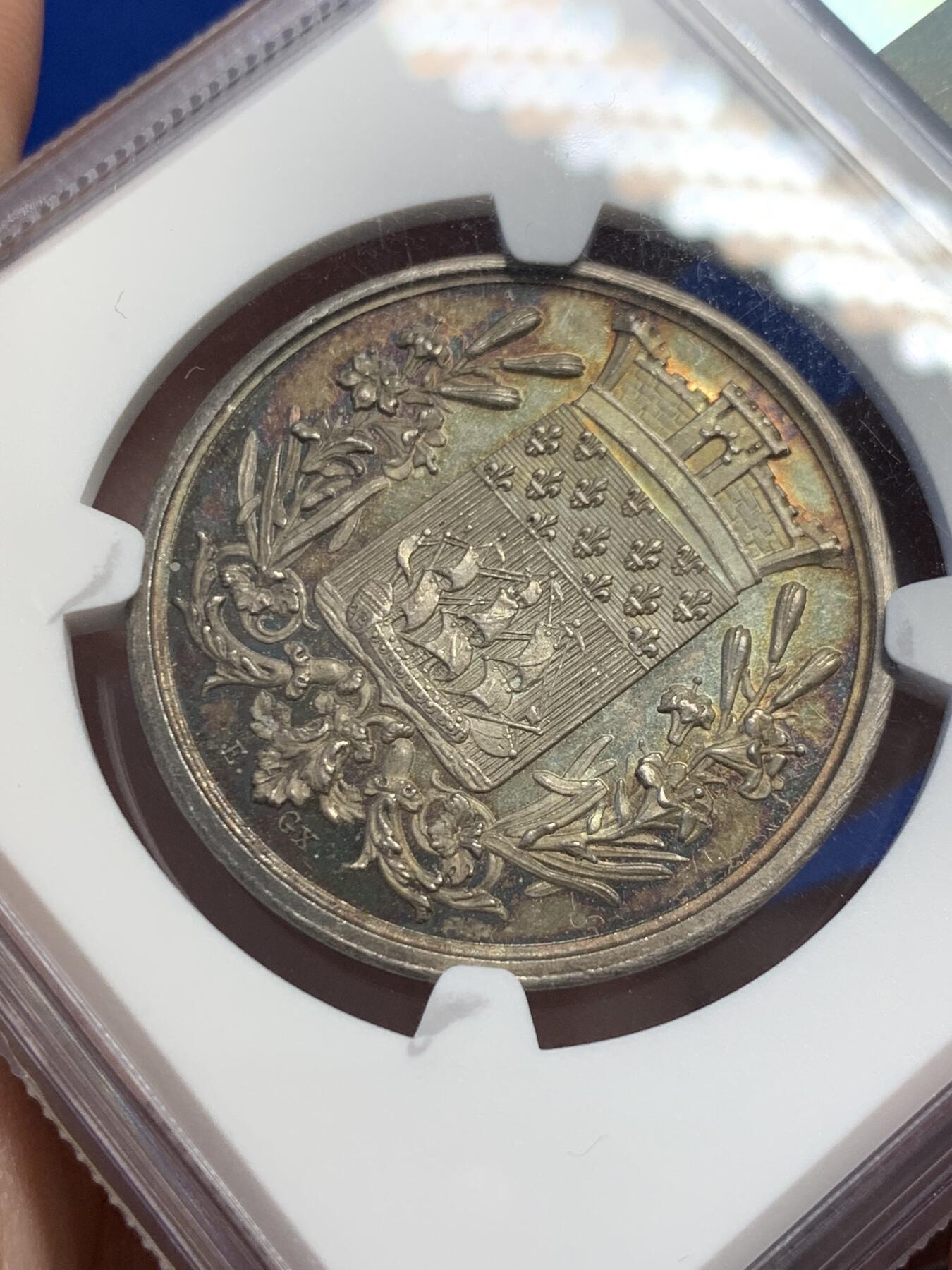 《竞宝斋》第302场- 周日，周一，周二  3场连拍 （全场包邮） NGC MS63 法国巴黎管理局银质jeton
