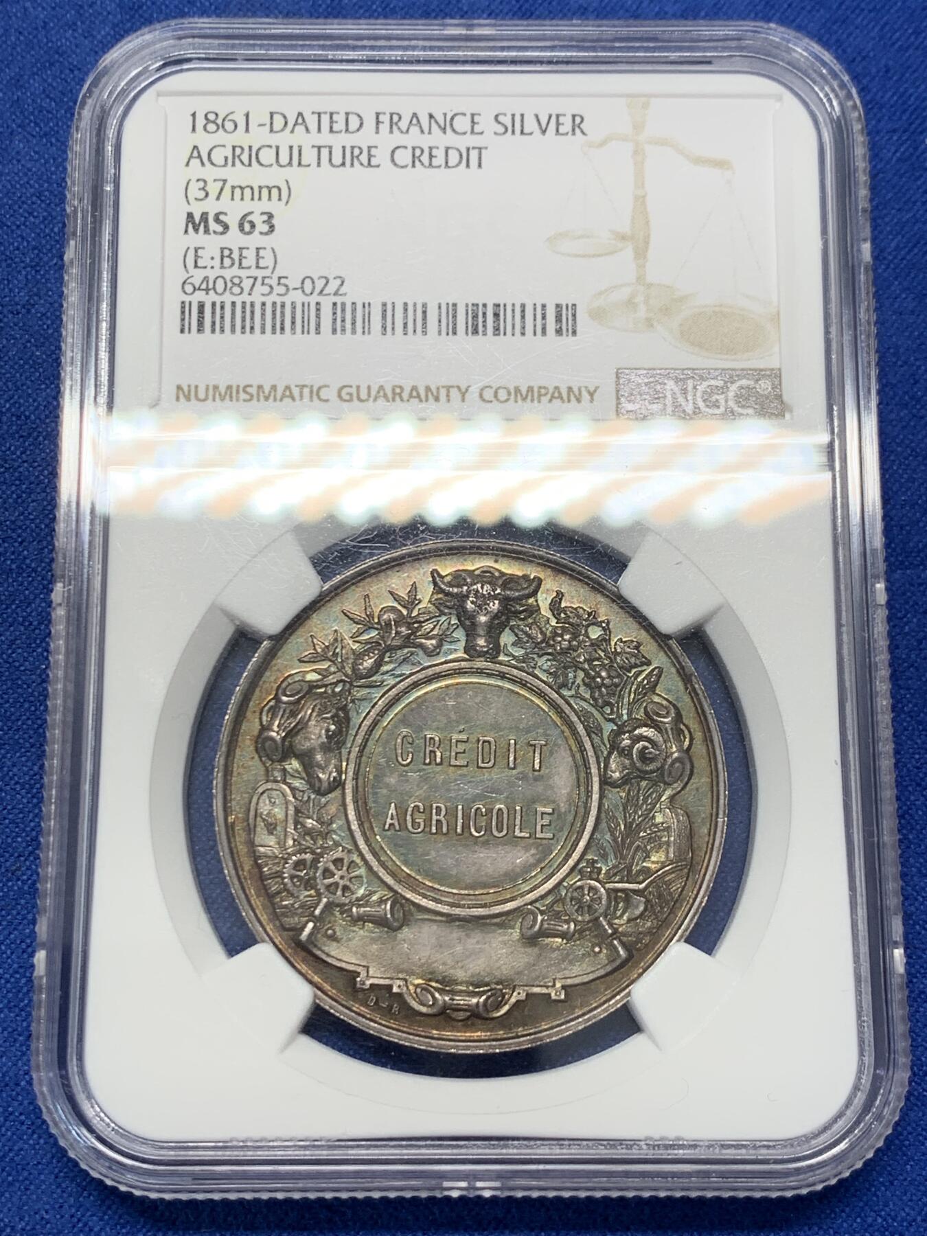 《竞宝斋》第302场- 周日，周一，周二  3场连拍 （全场包邮） NGC MS63 法国农业信贷银行银质jeton