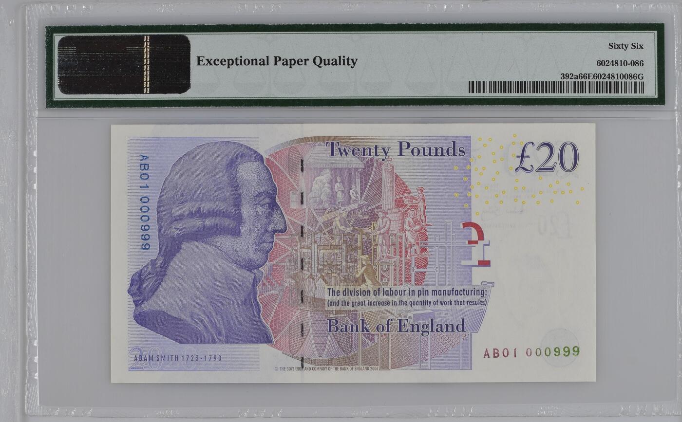 英国2006年20英镑PMG66E-AB01/000999