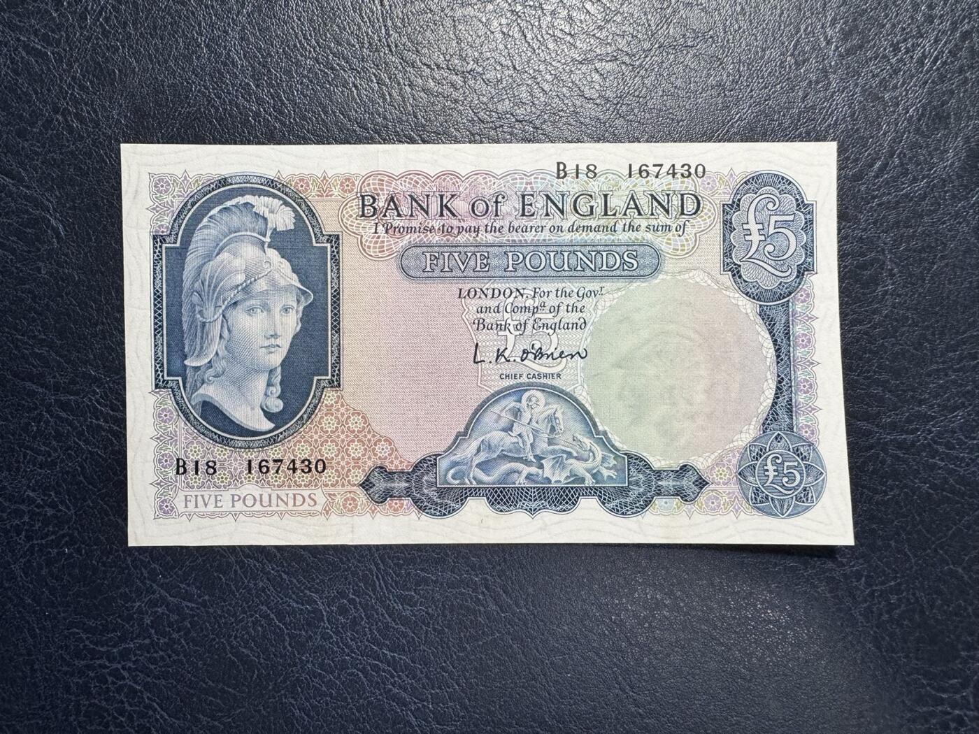 收藏联盟Quantum Auction 第372期拍卖  英国1957-67年5镑 非全新 品相如图 帝国女神