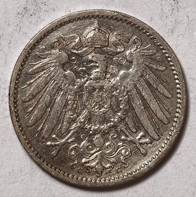 紫瑗钱币——第576期 - 德国 1908年 G版 第二帝国 长翅1马克 5.5克 0.9银