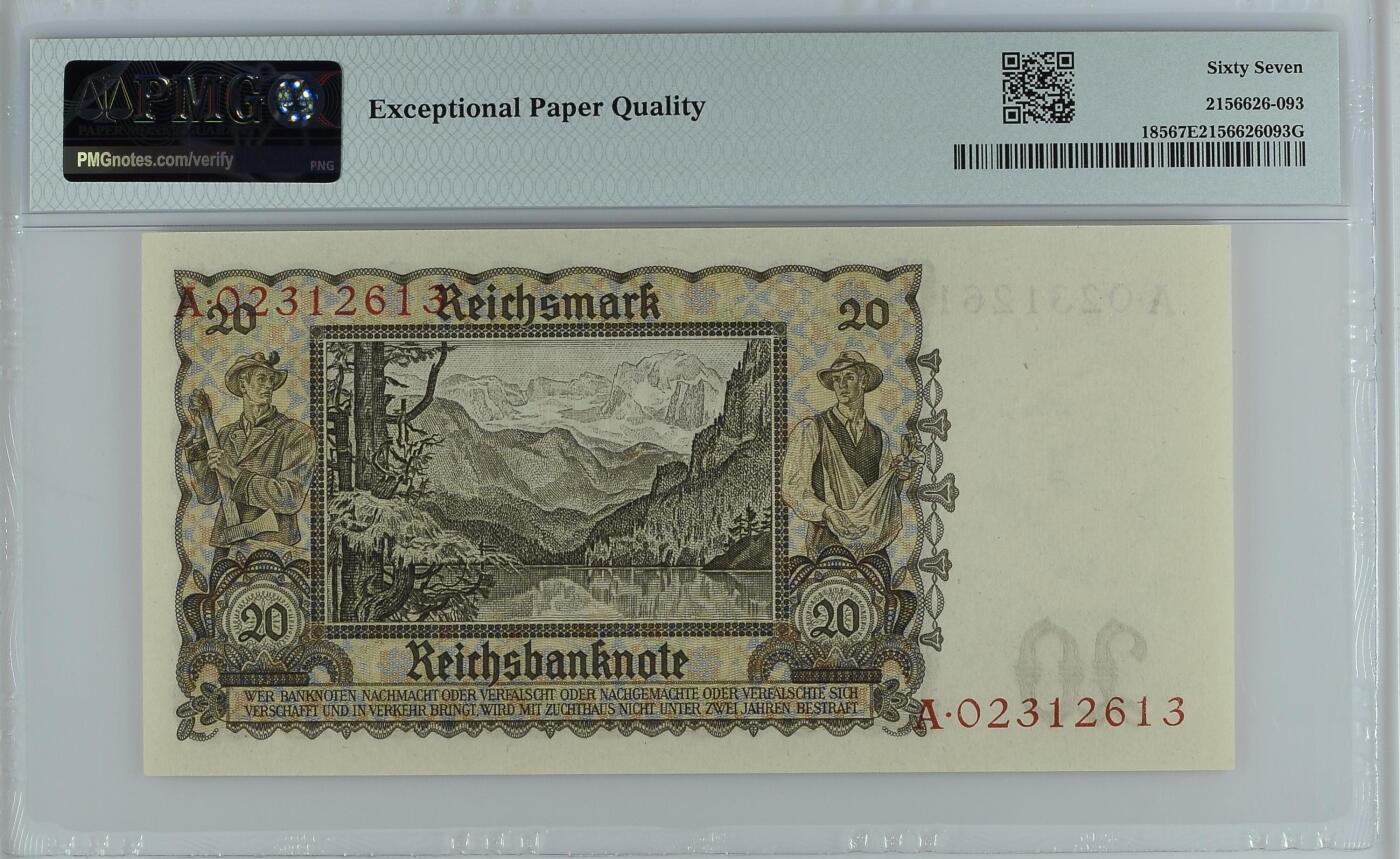 收藏联盟Quantum Auction 第372期拍卖  德国1939年20马克A冠 PMG67 号码无47