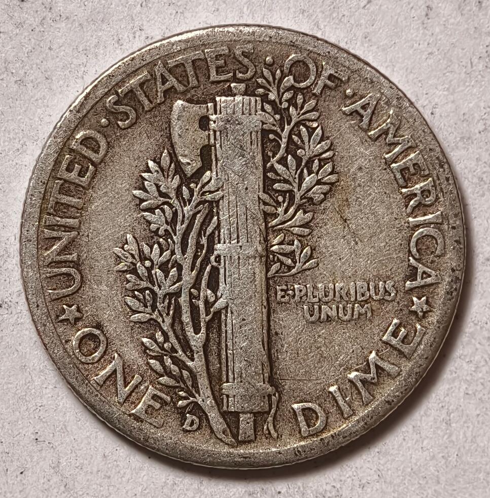 紫瑗钱币——第414期 美国 1943年 D版 墨丘比利 小飞侠 10美分 2.5克 0.9银