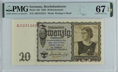收藏联盟Quantum Auction 第372期拍卖  - 德国1939年20马克A冠 PMG67 号码无47