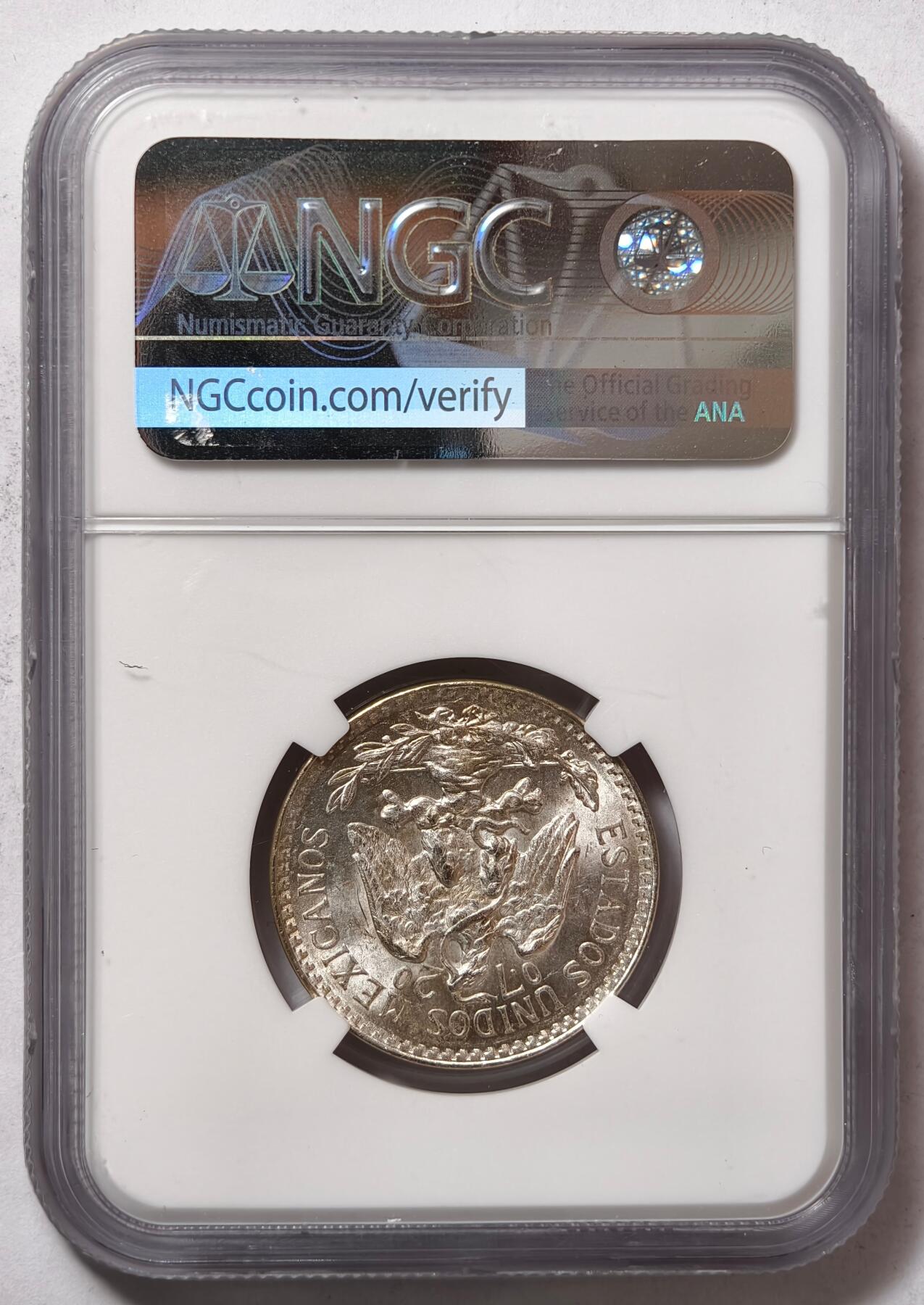 紫瑗钱币——第414期 墨西哥 1944年 M版 鹰洋 50分 银币 NGC MS65