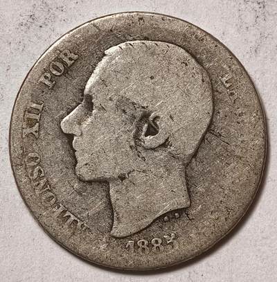 紫瑗钱币——第576期 - 西班牙 1885年 阿方索十二世 1比塞塔 5克 0.835银