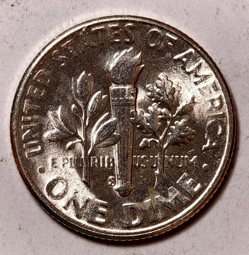 紫瑗钱币——第414期 美国 1955年 S版 罗斯福 10美分 2.5克 0.9银 BU 可评级