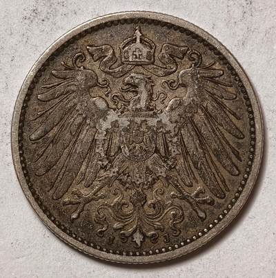 紫瑗钱币——第576期 - 德国 1908年 J版 第二帝国 长翅1马克 5.5克 0.9银