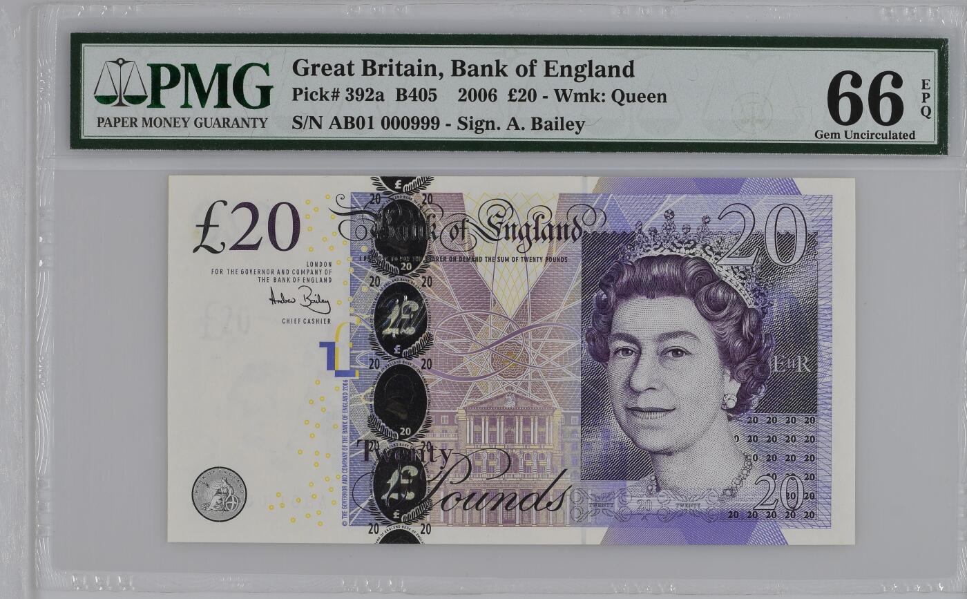 英国2006年20英镑PMG66E-AB01/000999
