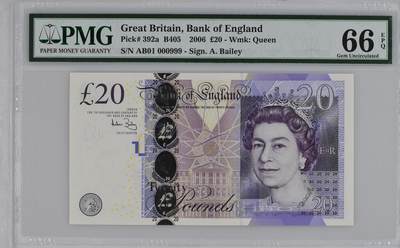 英国2006年20英镑PMG66E-AB01/000999 - 英国2006年20英镑PMG66E-AB01/000999